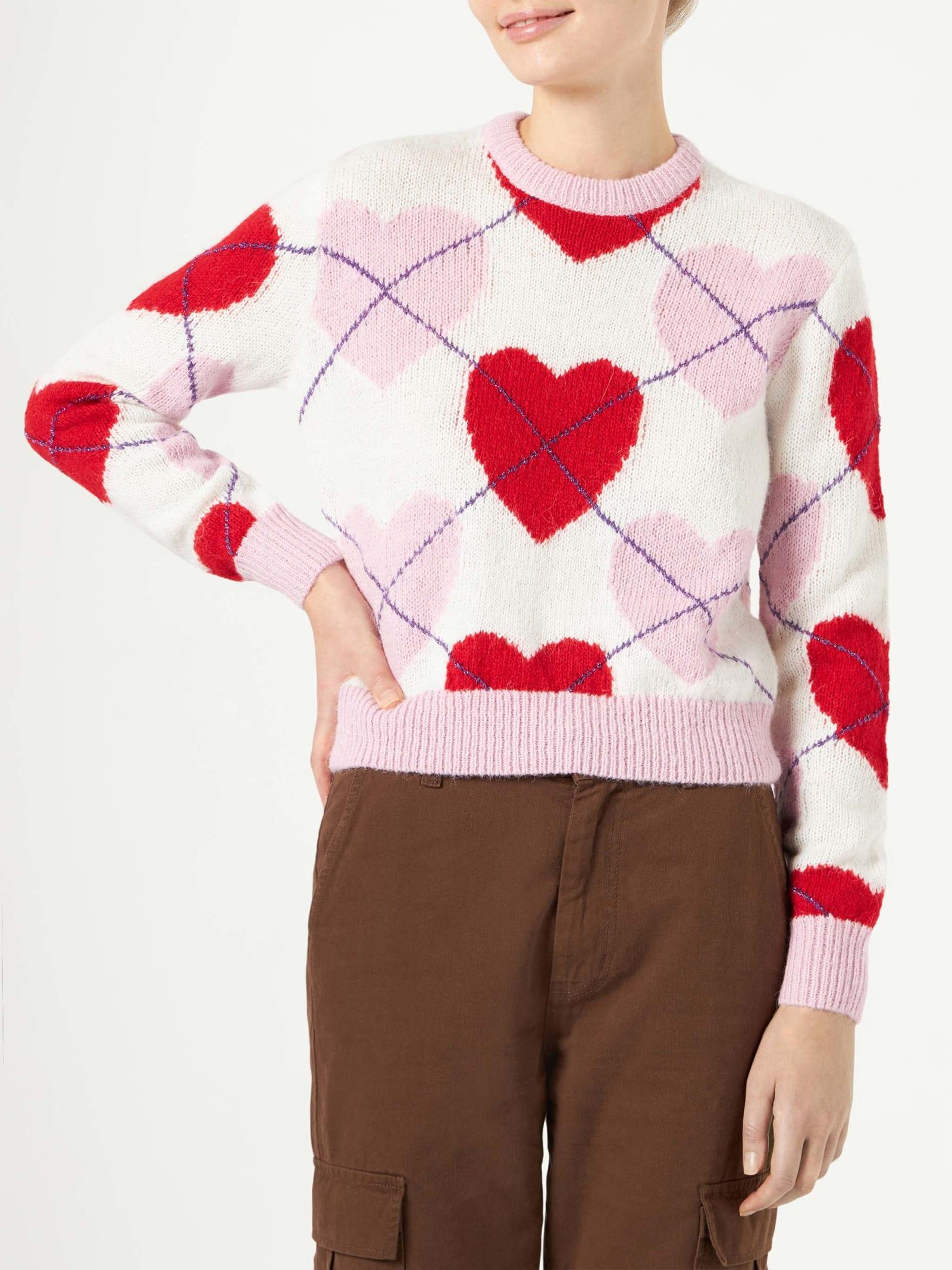 mc2 saint barth woman brushed cropped sweater with heart pattern