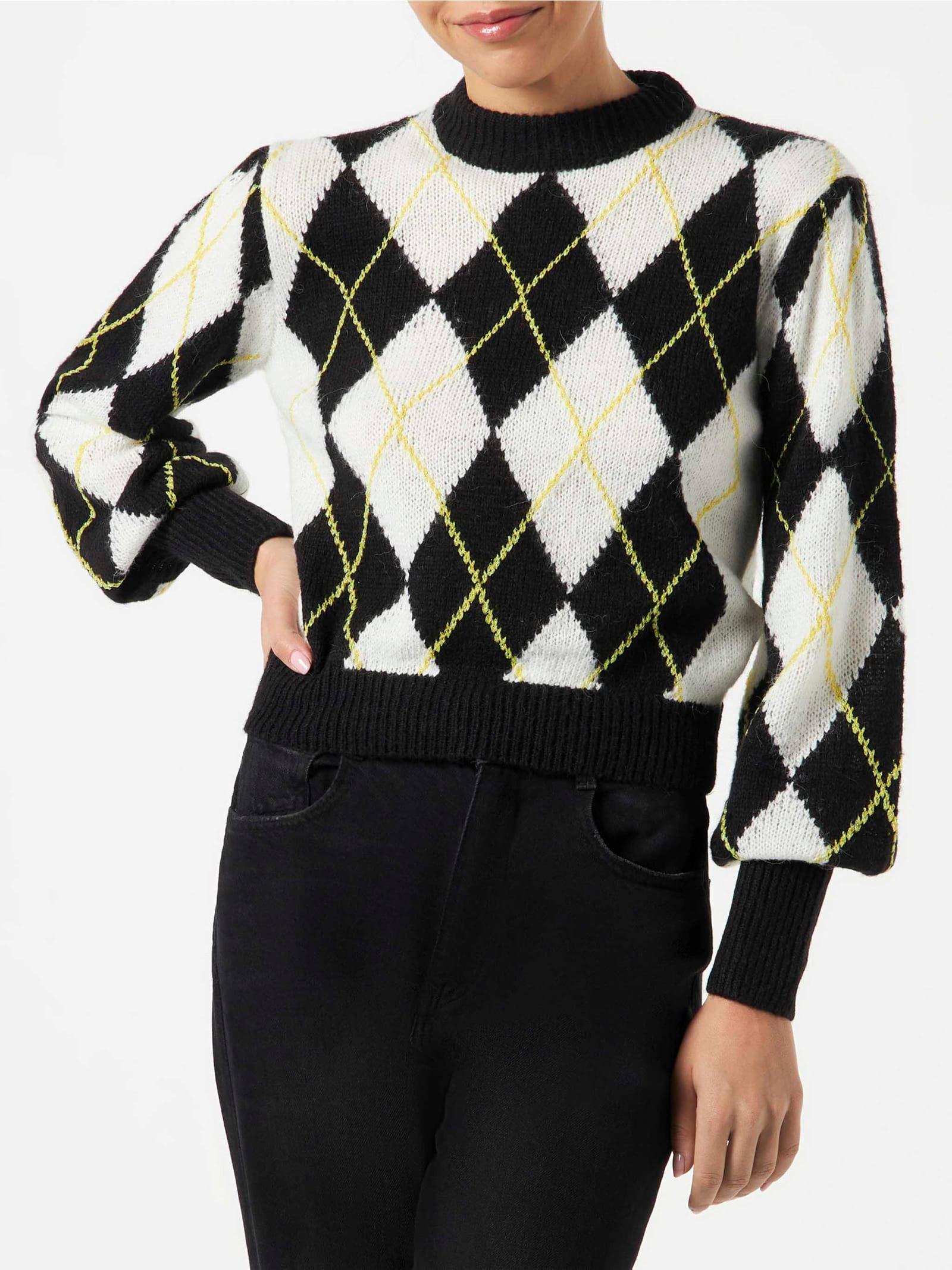 mc2 saint barth woman brushed sweater with argyle pattern