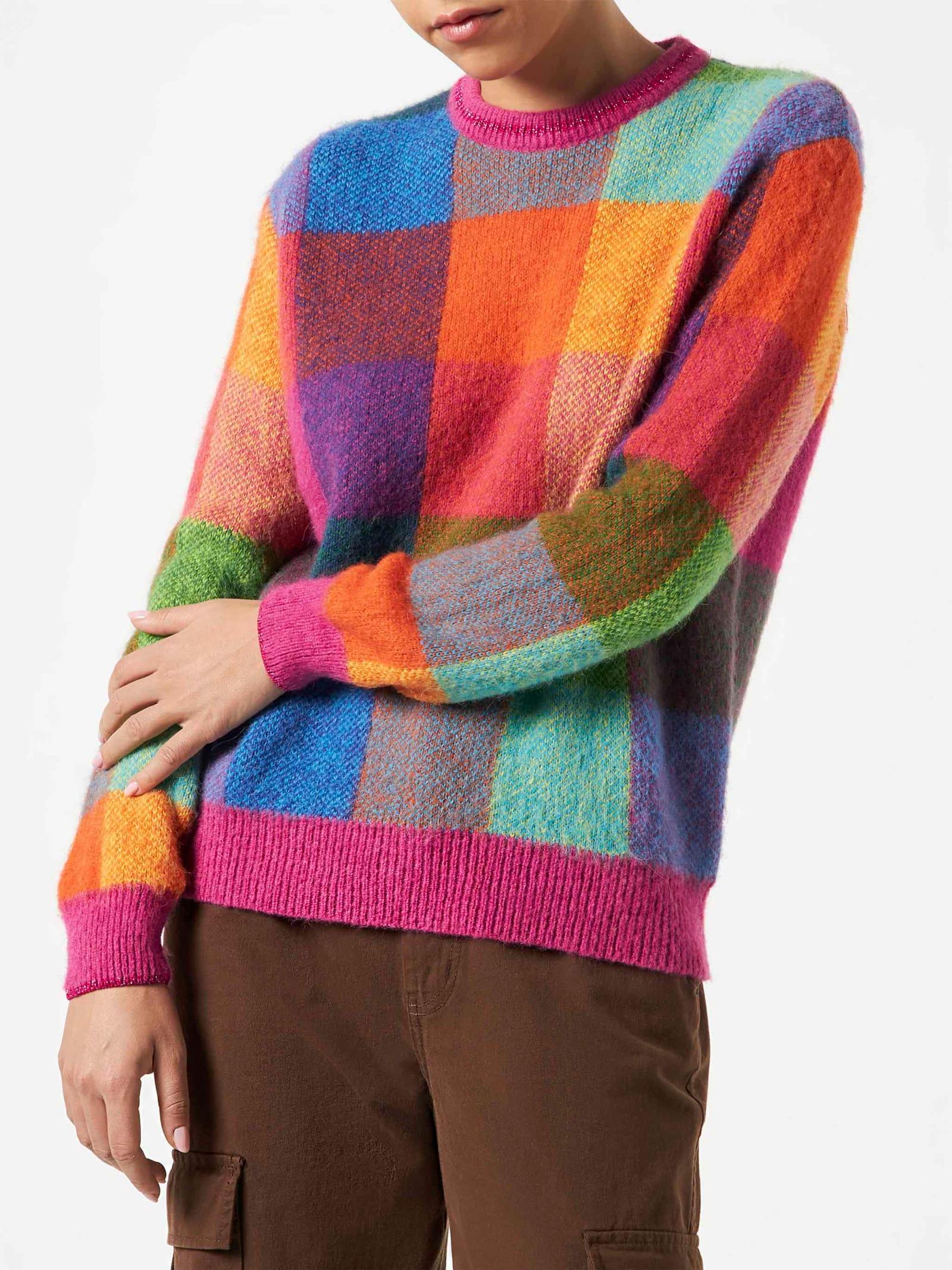 mc2 saint barth woman brushed sweater with check pattern