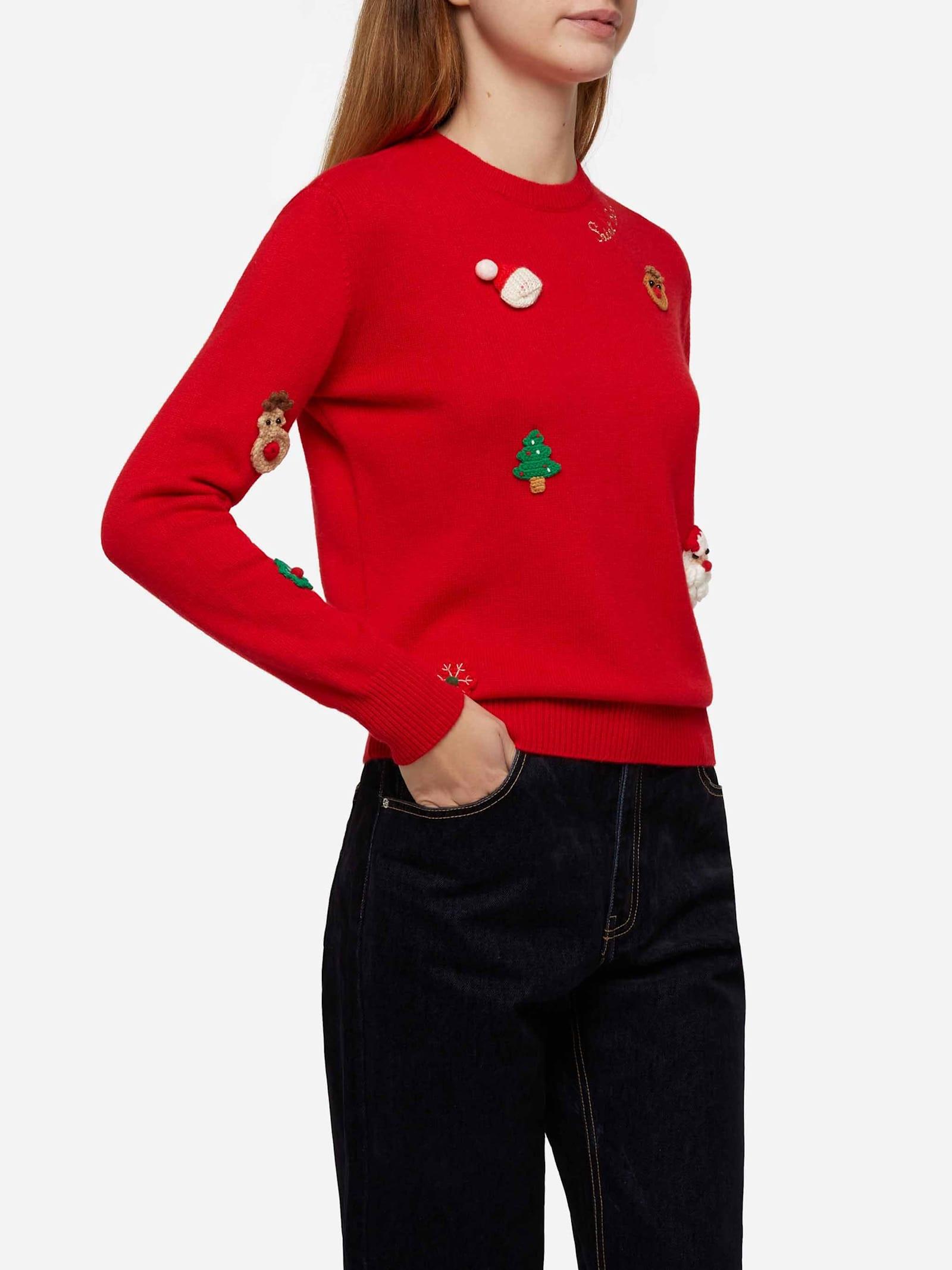 mc2 saint barth woman brushed sweater with christmas patches appliquèe