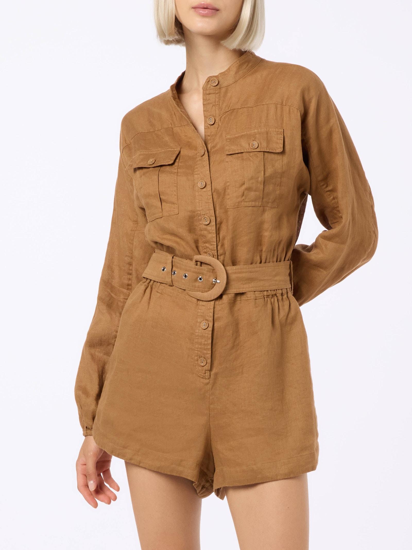 mc2 saint barth woman camel linen playsuit hanniel