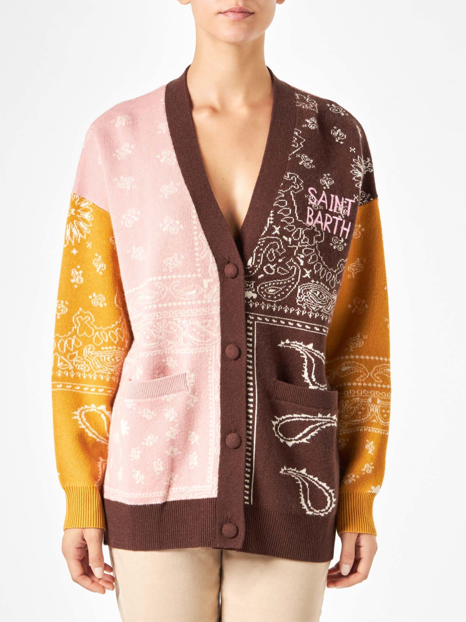 mc2 saint barth woman cardigan with bandanna print