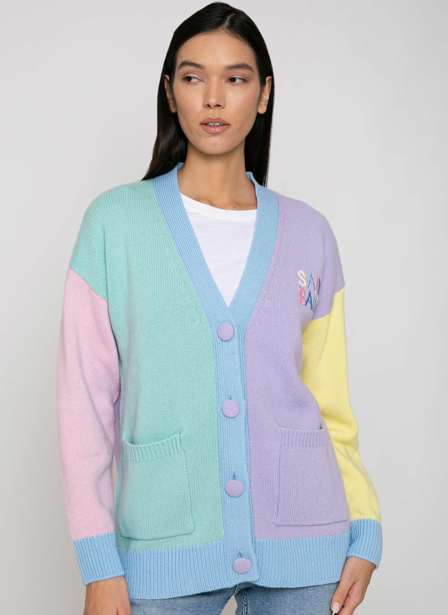 mc2 saint barth woman cardigan with pockets and saint barth embroidery