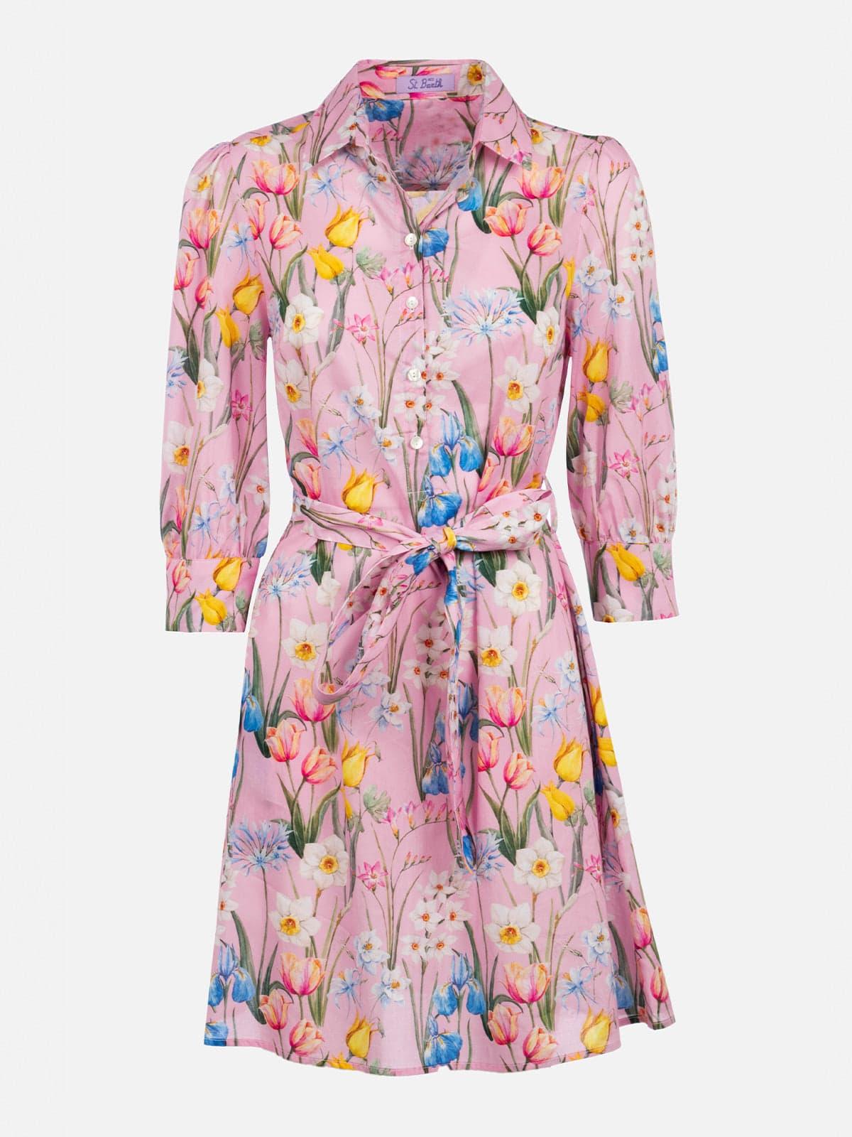 mc2 saint barth woman cotton dress avery with tropical print