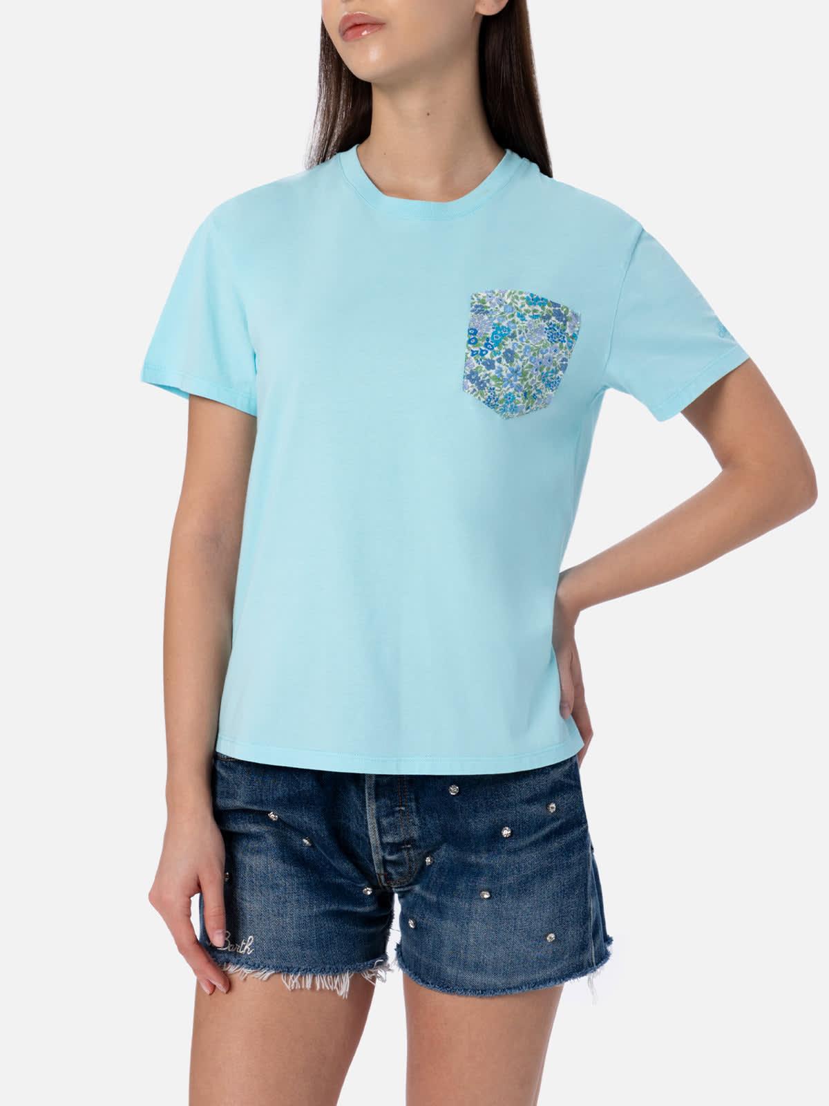 mc2 saint barth woman cotton jersey crewneck t-shirt emilie joanna luise patch pocket made with liberty fabric