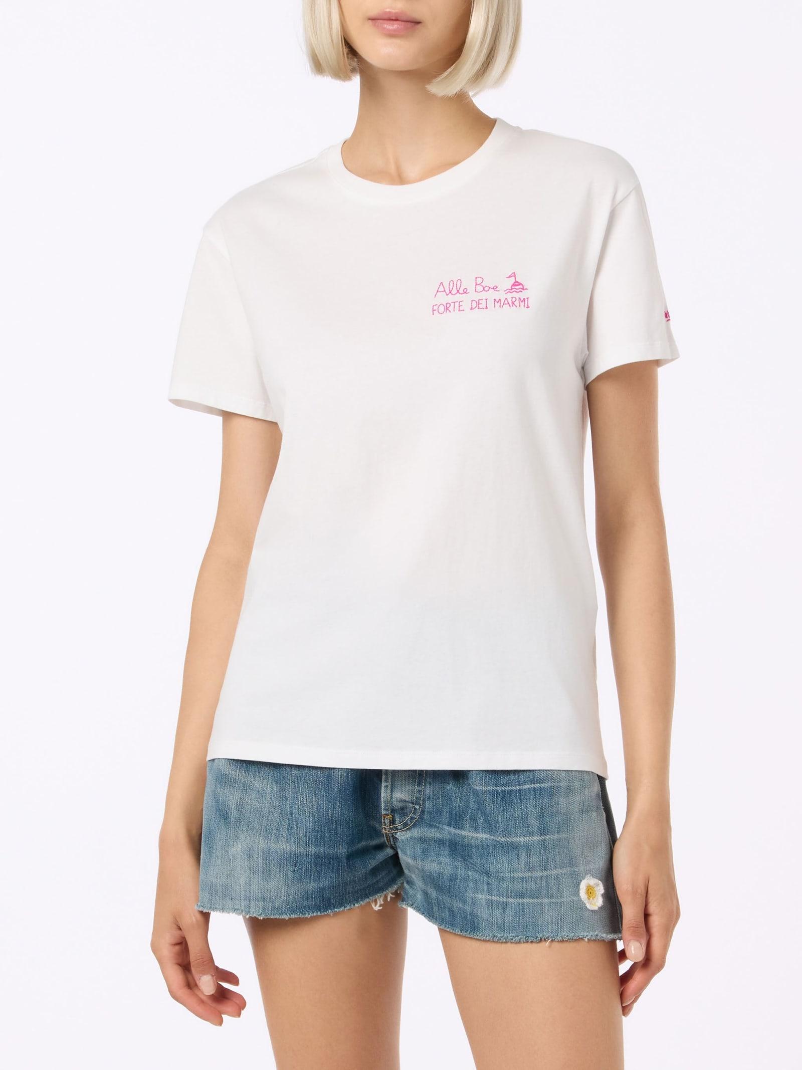 mc2 saint barth woman cotton jersey crewneck t-shirt emilie with amo forte print alle boe special edition