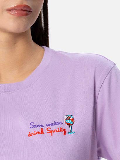 mc2 saint barth woman cotton jersey crewneck t-shirt emilie with save water drink spritz embroidery