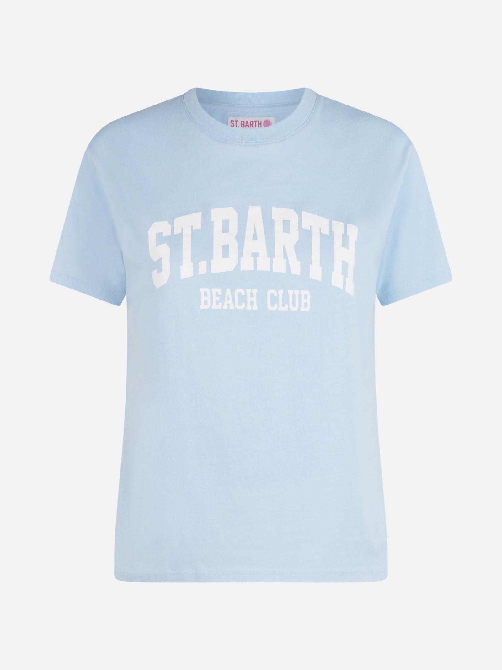 mc2 saint barth woman cotton jersey crewneck t-shirt emilie with st barth beach club print