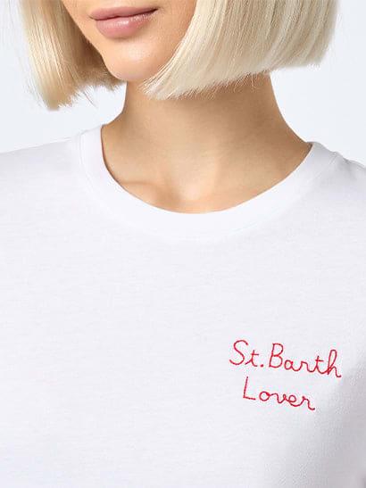 mc2 saint barth woman cotton jersey crewneck t-shirt emilie with st. barth lover embroidery