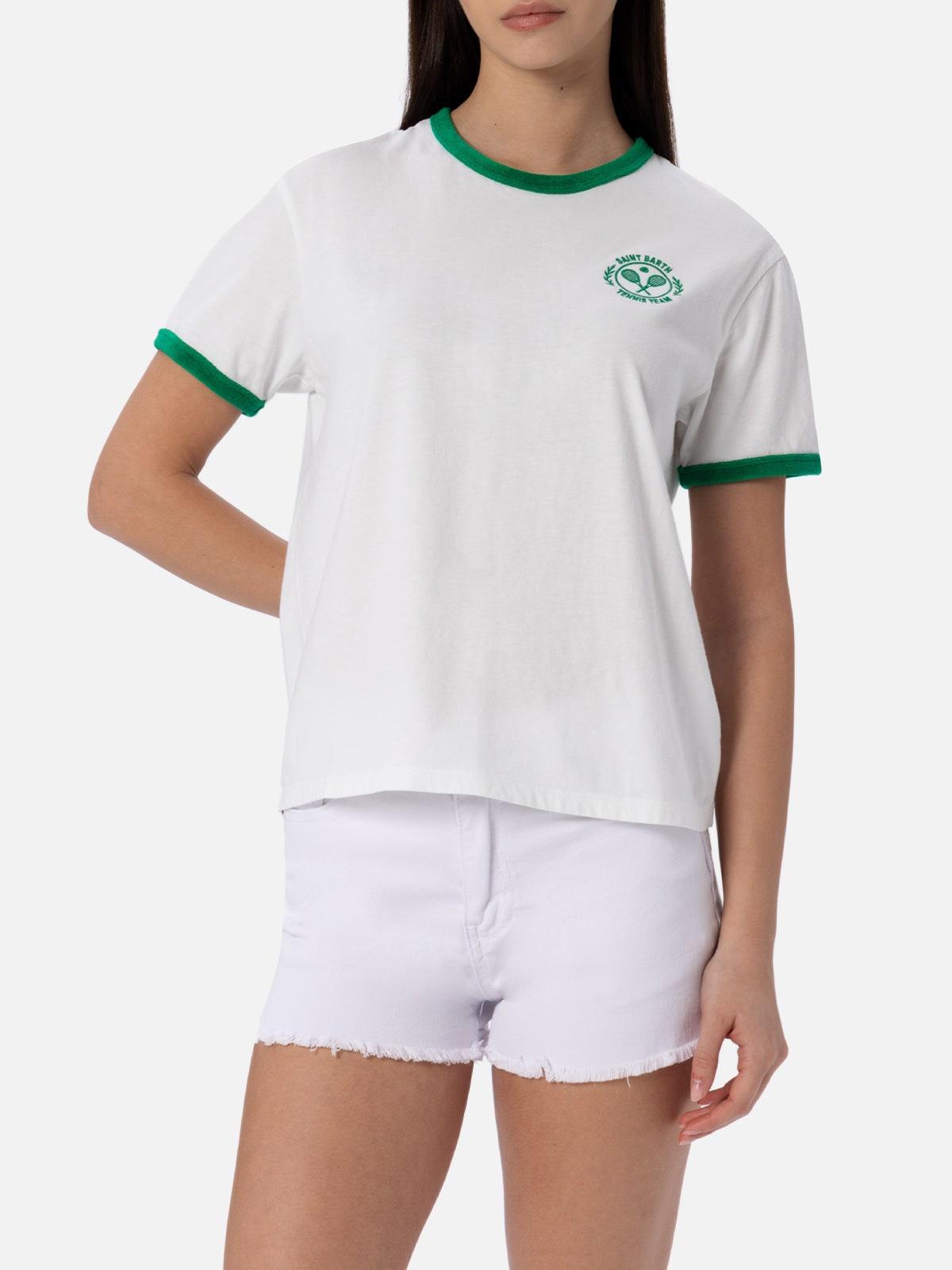 mc2 saint barth woman cotton jersey crewneck t-shirt emilie with terry details