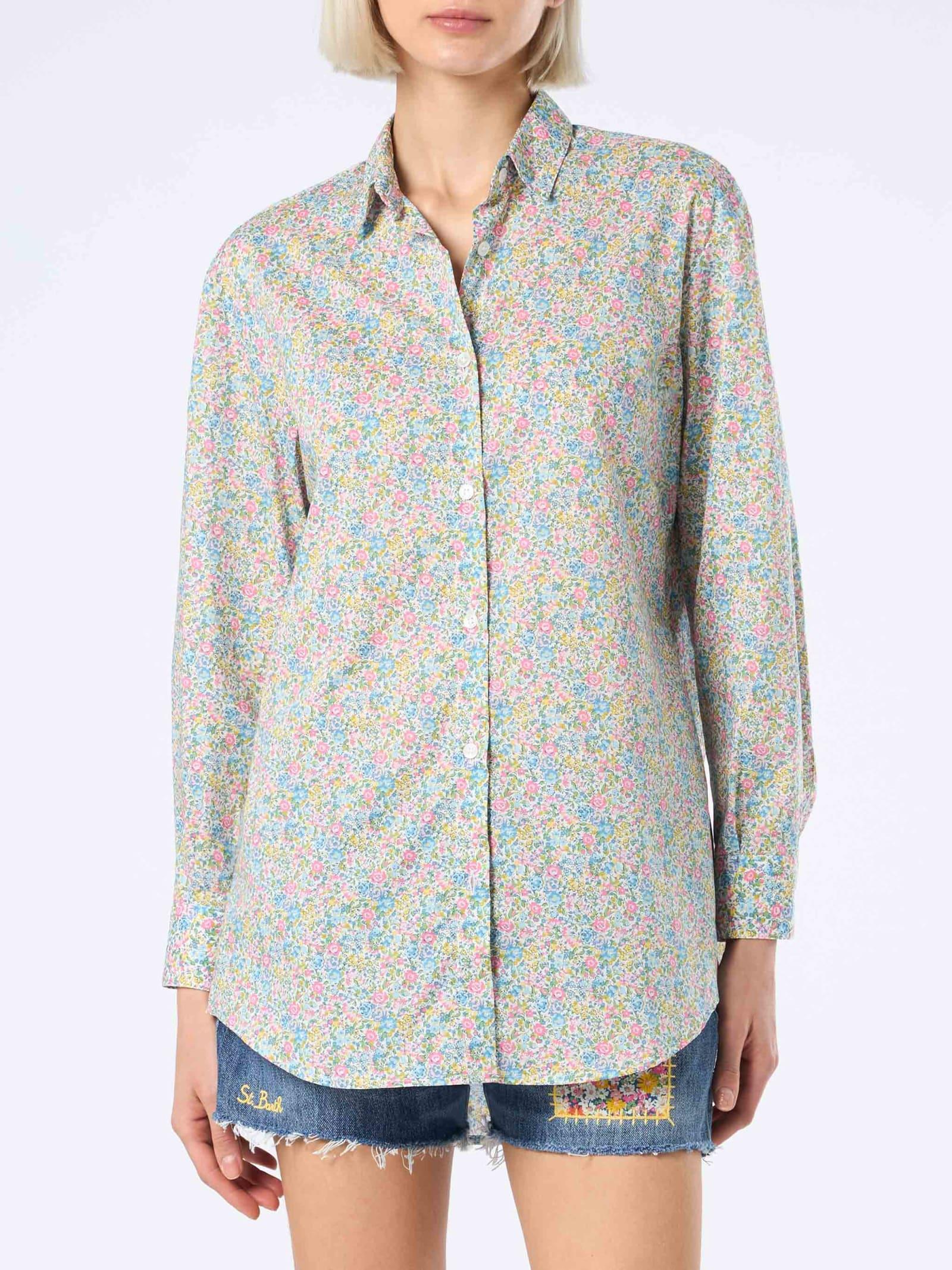 mc2 saint barth woman cotton shirt brigitte with emma & georgina print made with liberty fabric