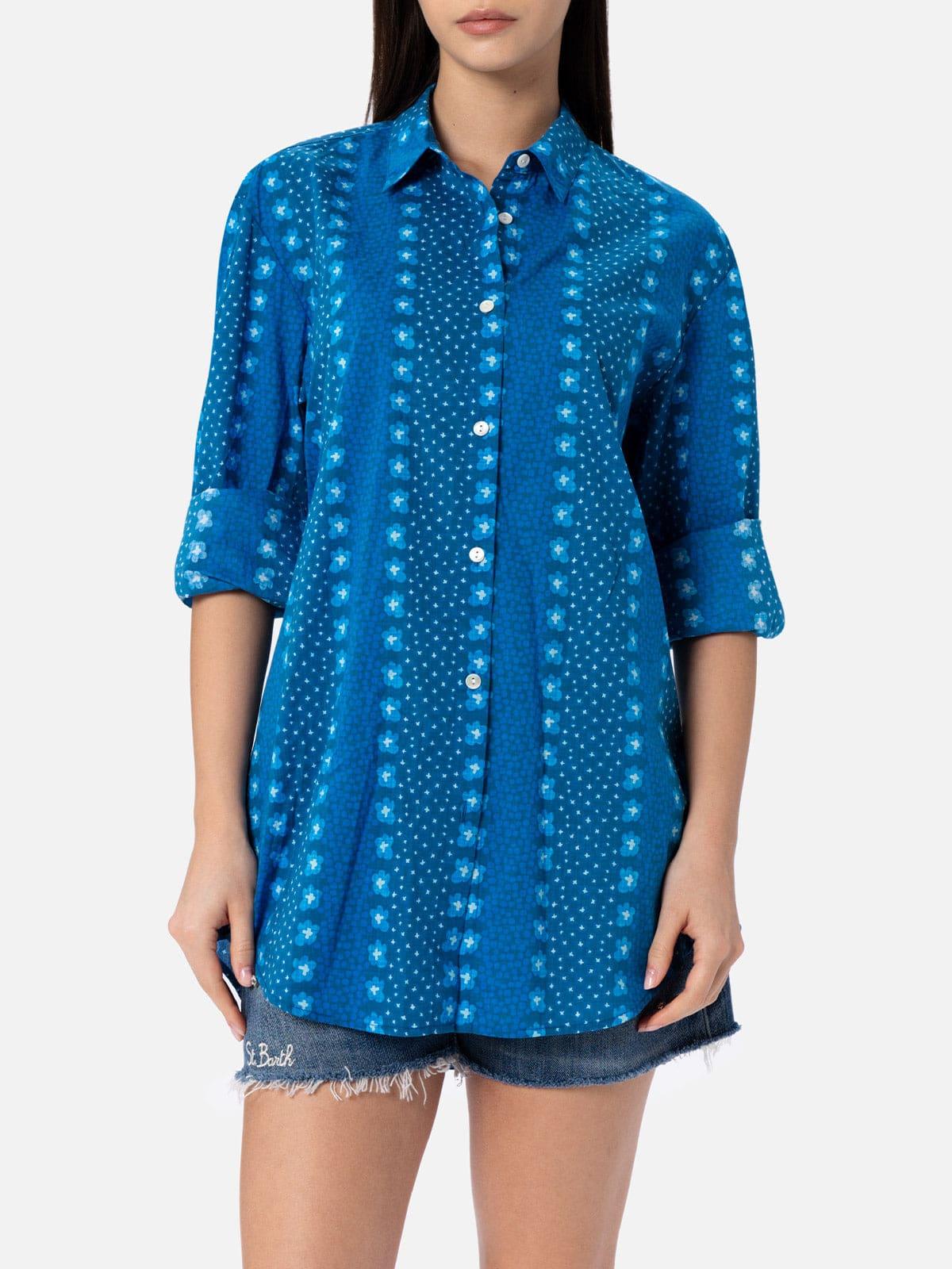 mc2 saint barth woman cotton shirt brigitte with indigo flower print