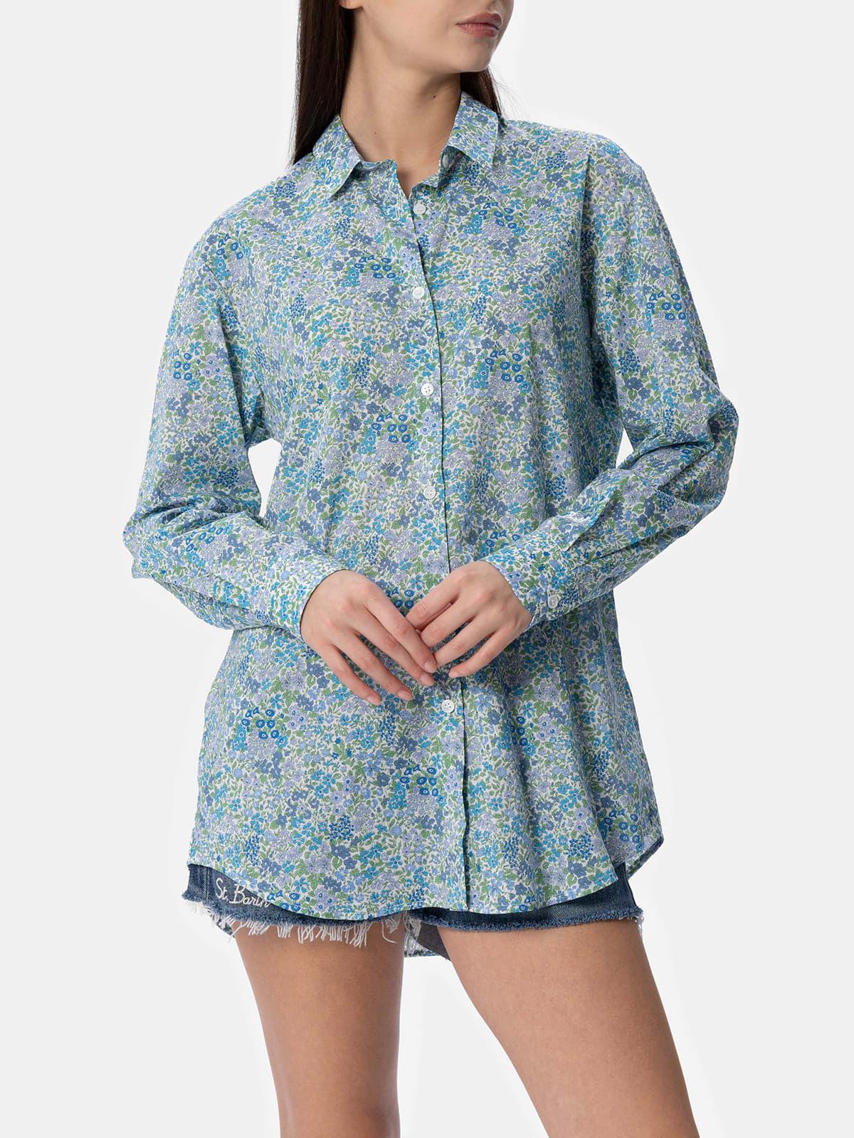 mc2 saint barth woman cotton shirt brigitte with joanna luise print made with liberty fabric