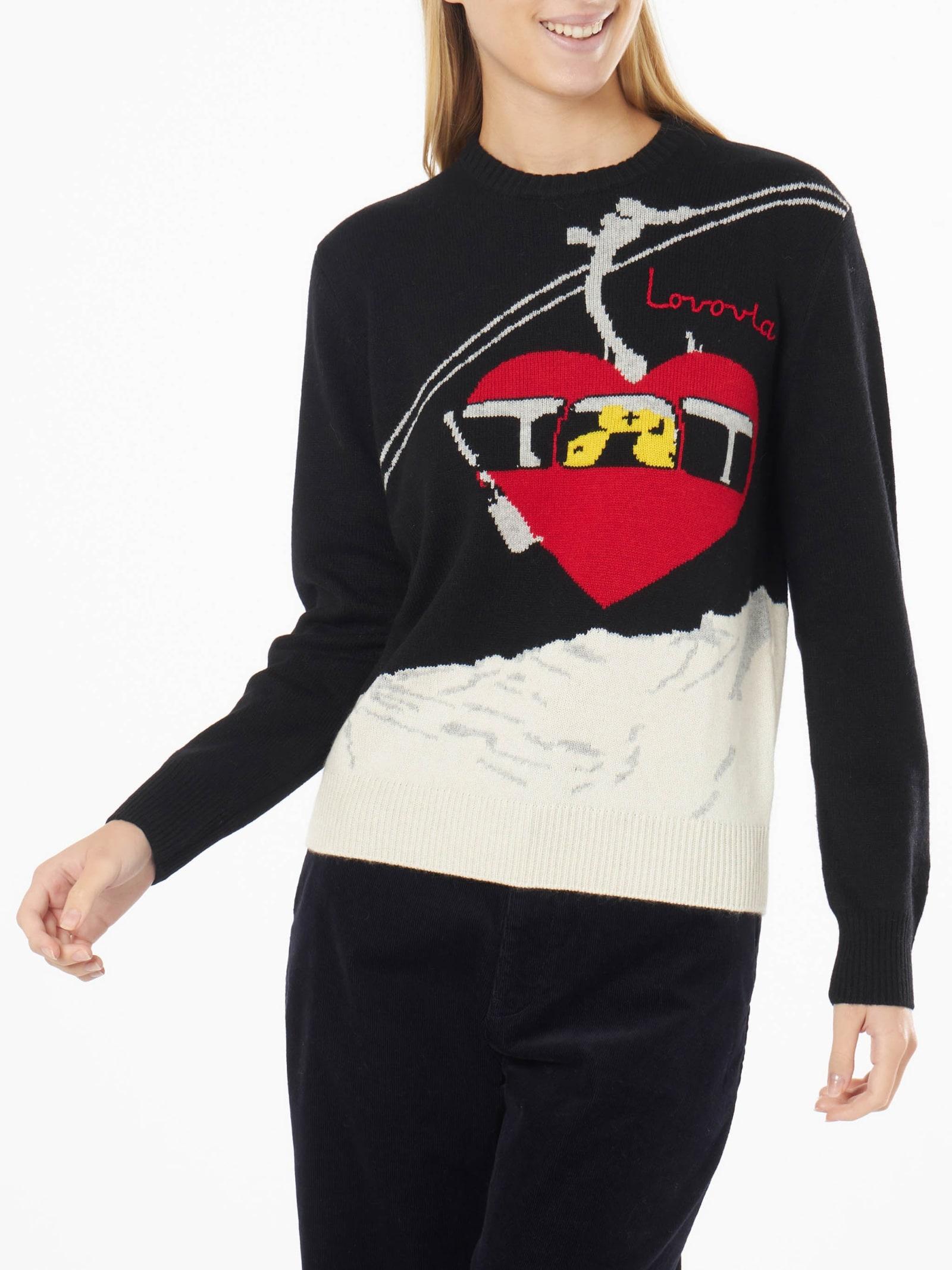 mc2 saint barth woman crewneck black sweater with lovovia embroidery