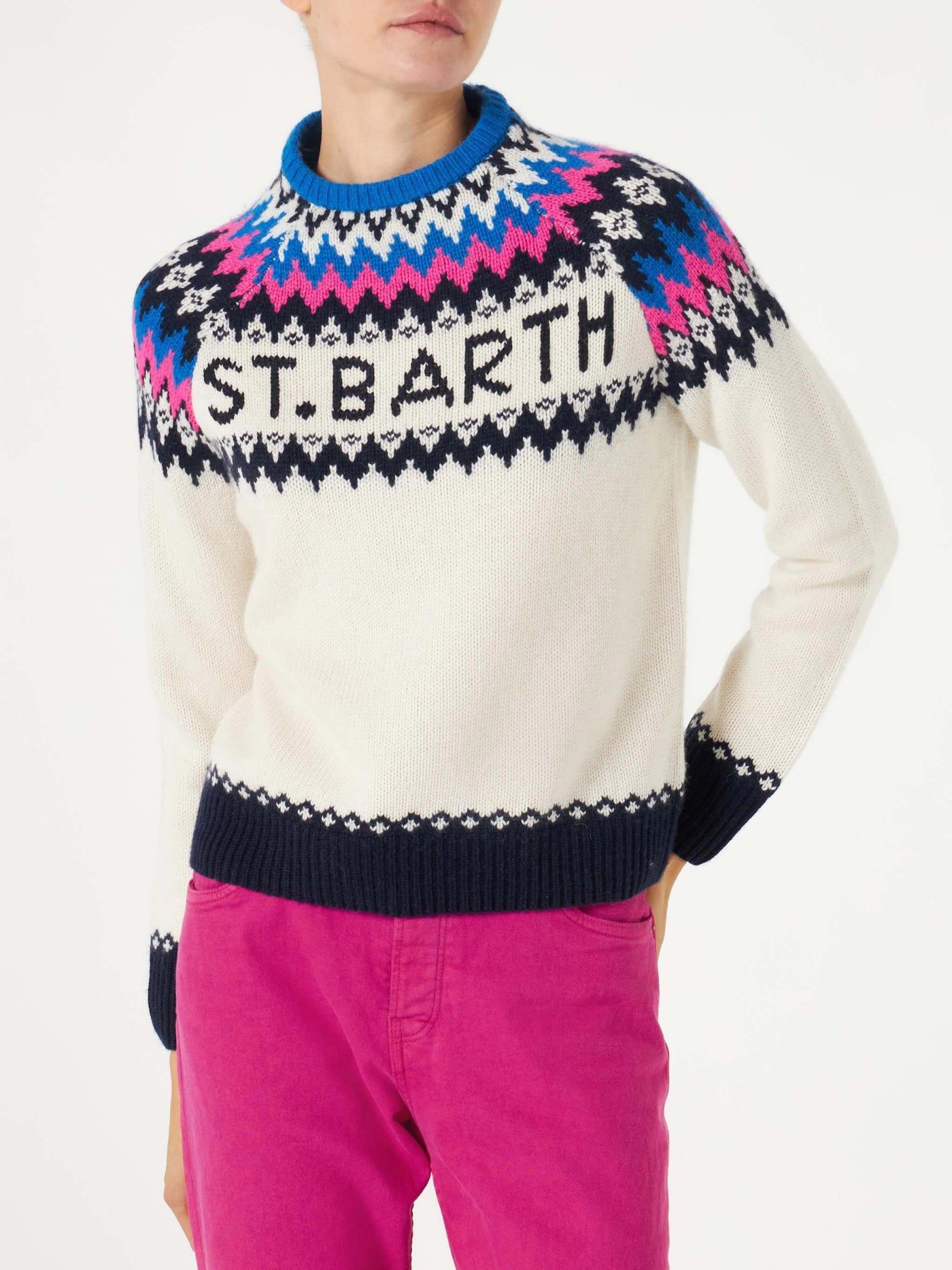 mc2 saint barth woman crewneck nordic jacquard sweater