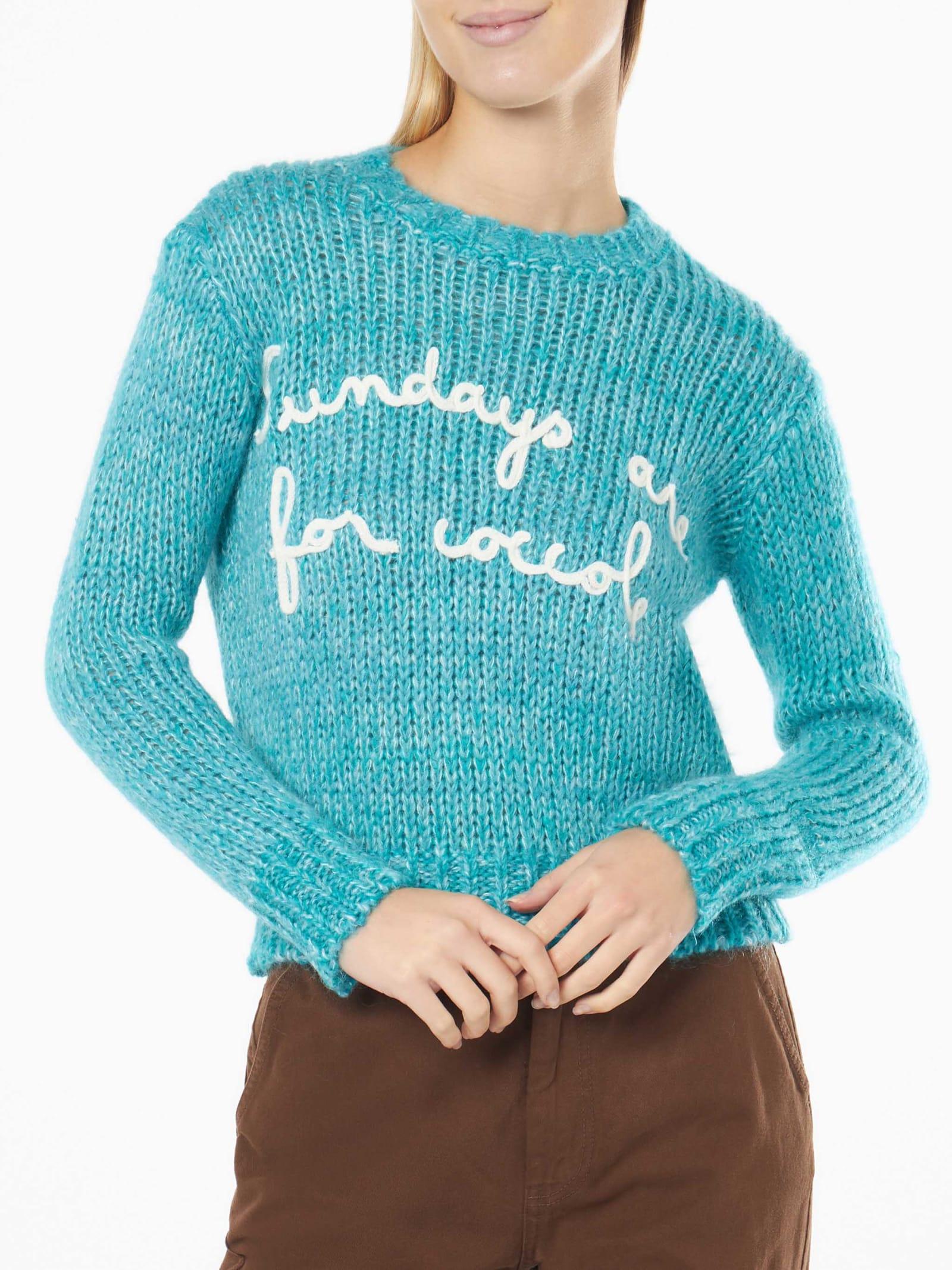 mc2 saint barth woman crewneck soft crop sweater with sundays are for coccole embroidery