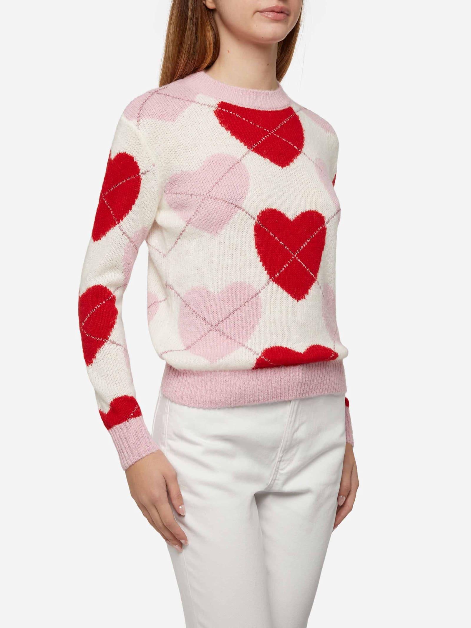 mc2 saint barth woman crewneck soft sweater queen nordic soft with heart jacquard