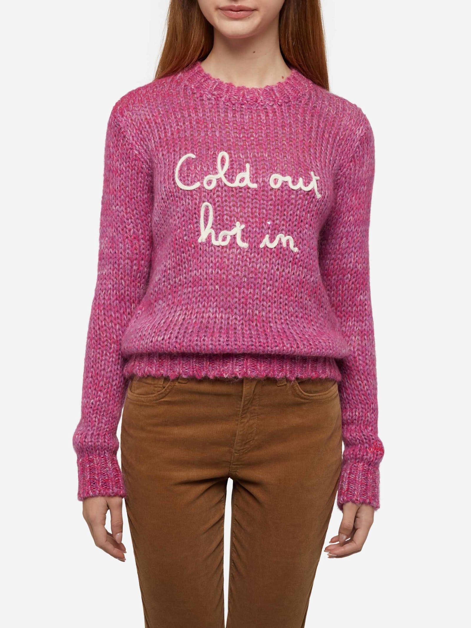 mc2 saint barth woman crewneck soft sweater with cold out hot in embroidery