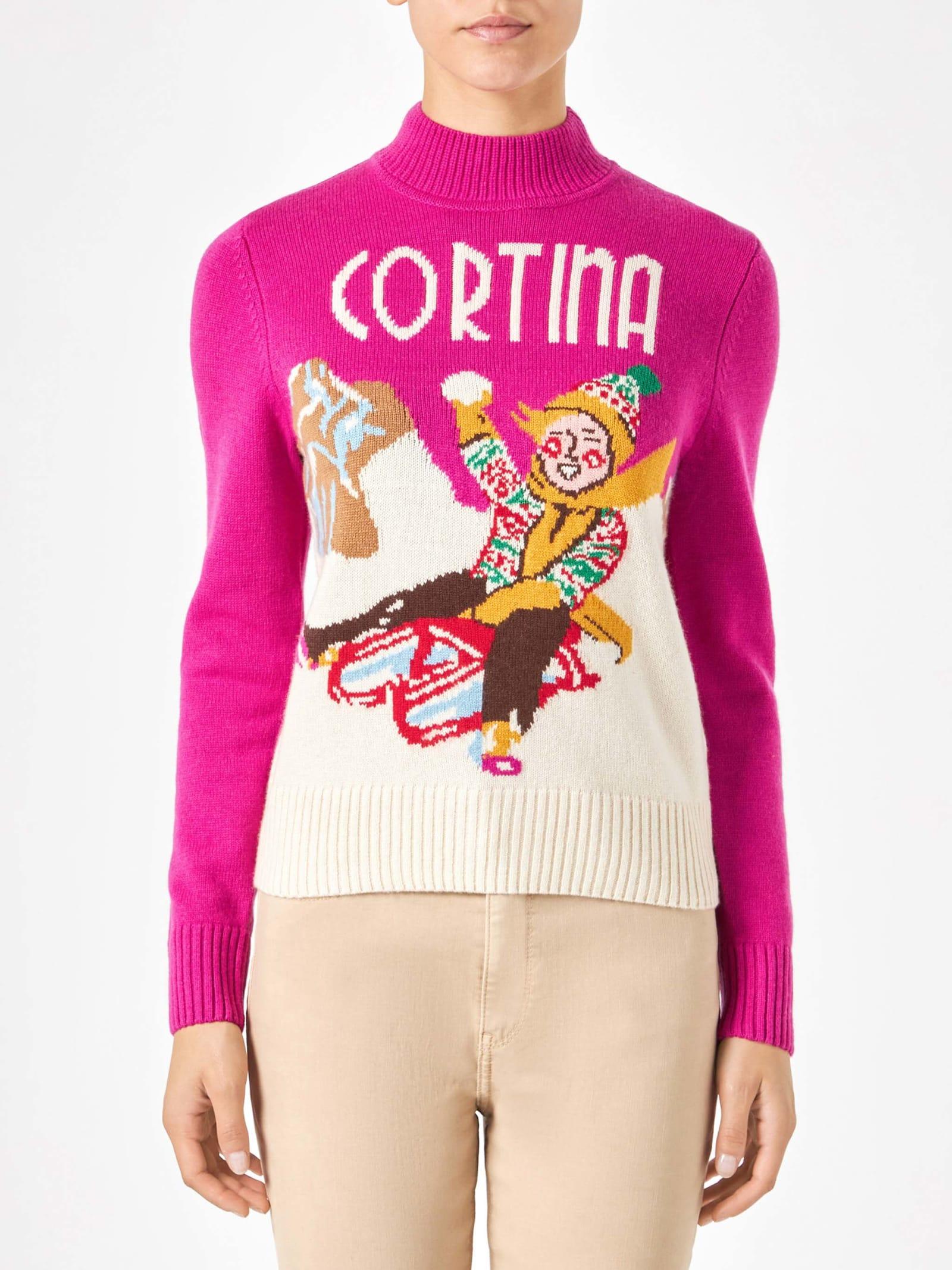 mc2 saint barth woman crewneck sweater with cortina postcard