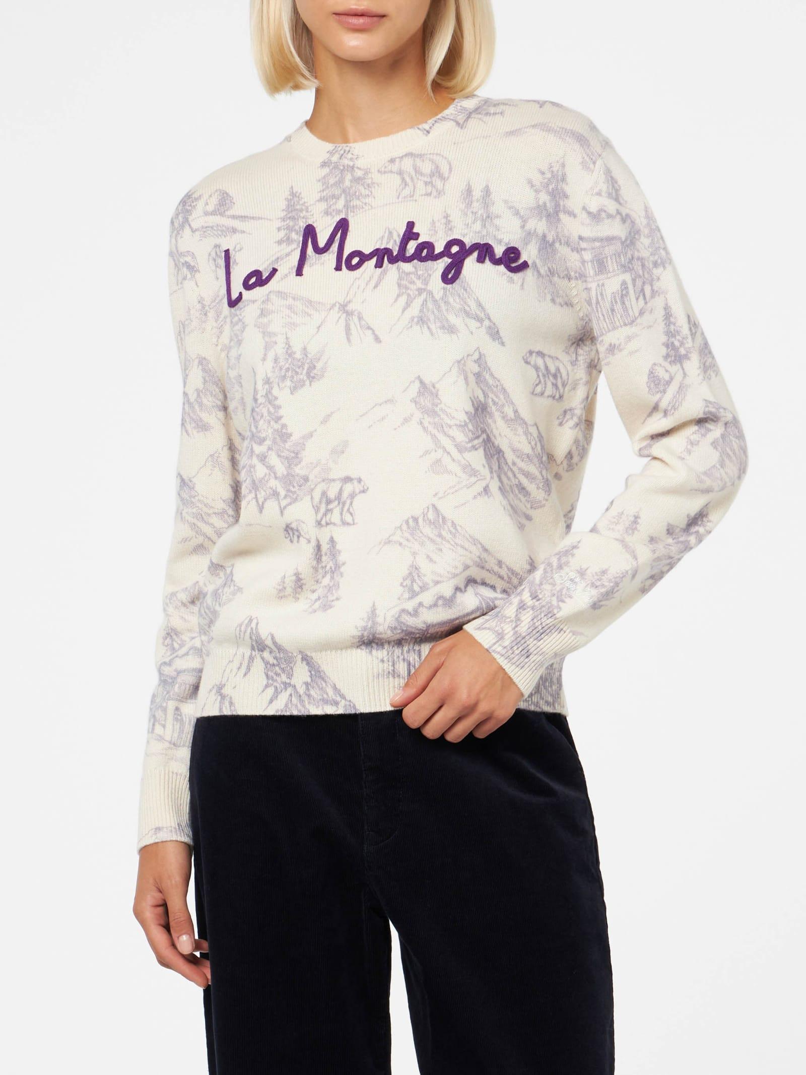 mc2 saint barth woman crewneck sweater with la montagne print