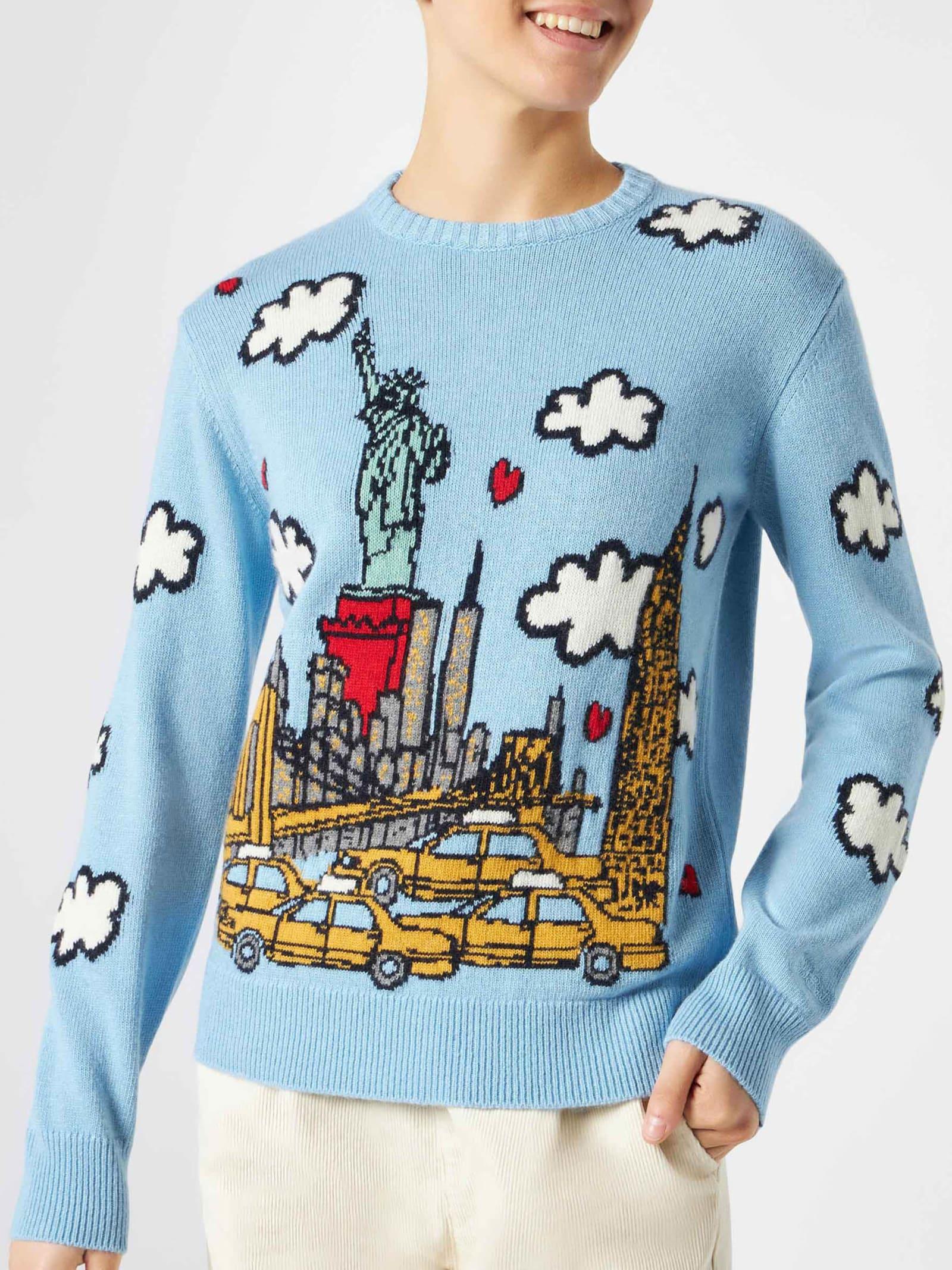mc2 saint barth woman crewneck sweater with new york postcard