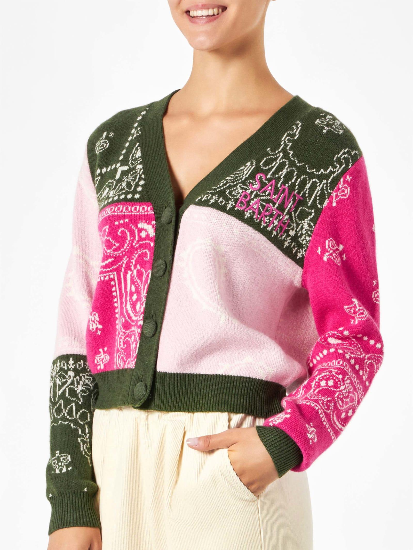 mc2 saint barth woman cropped cardigan with bandanna print