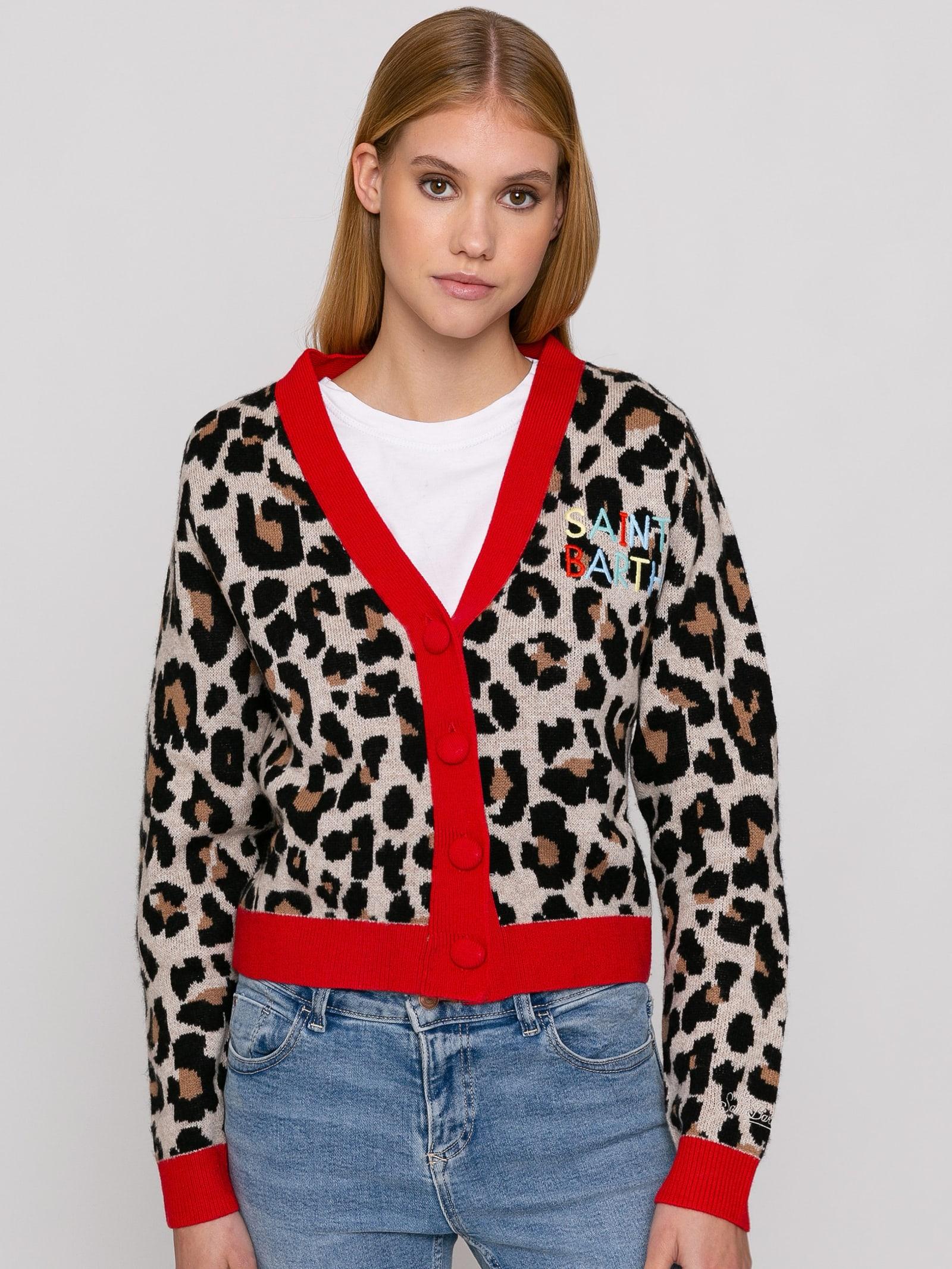mc2 saint barth woman cropped cardigan with saint barth embroidery