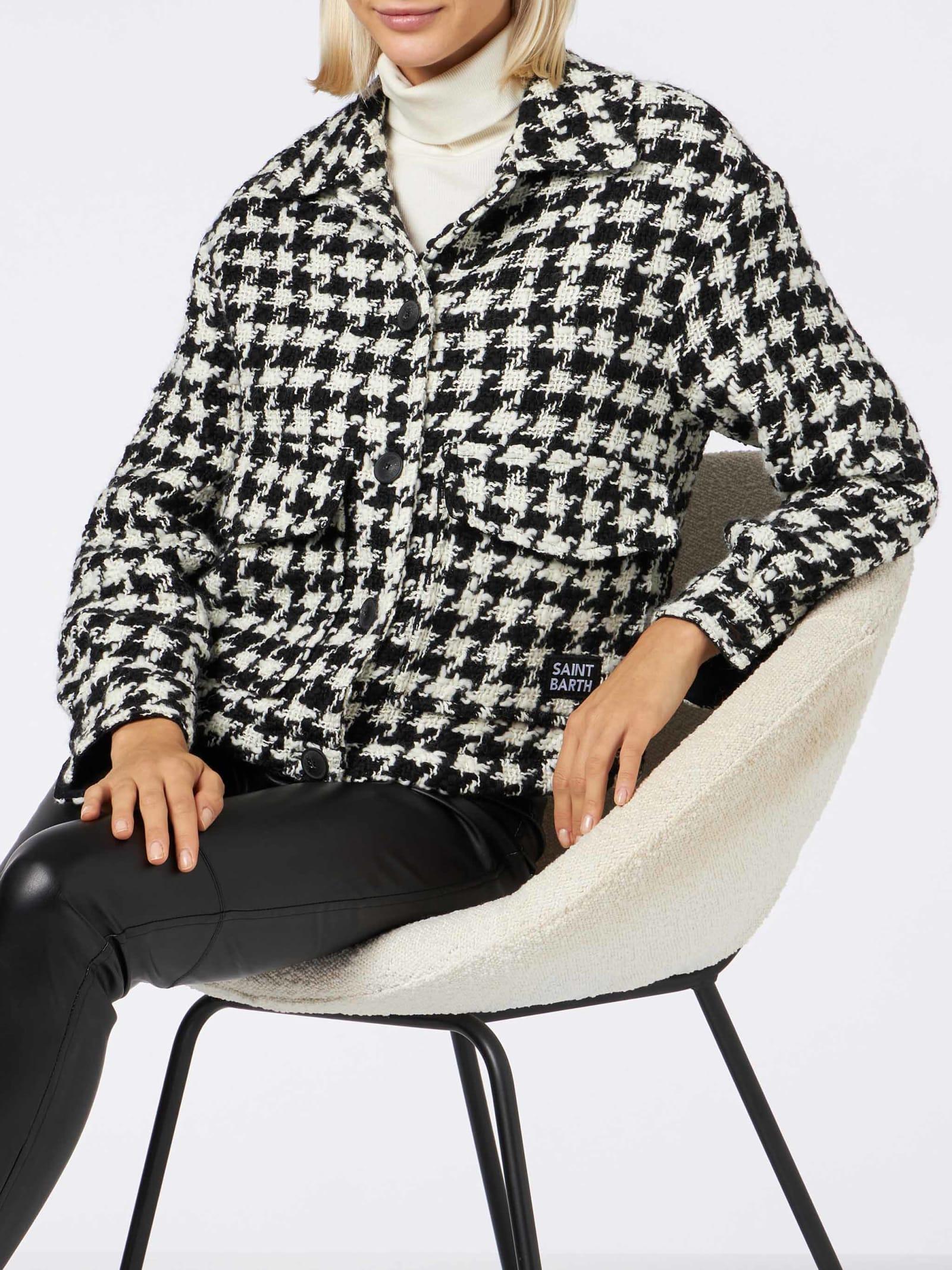 mc2 saint barth woman cropped overshirt with pied de poul print