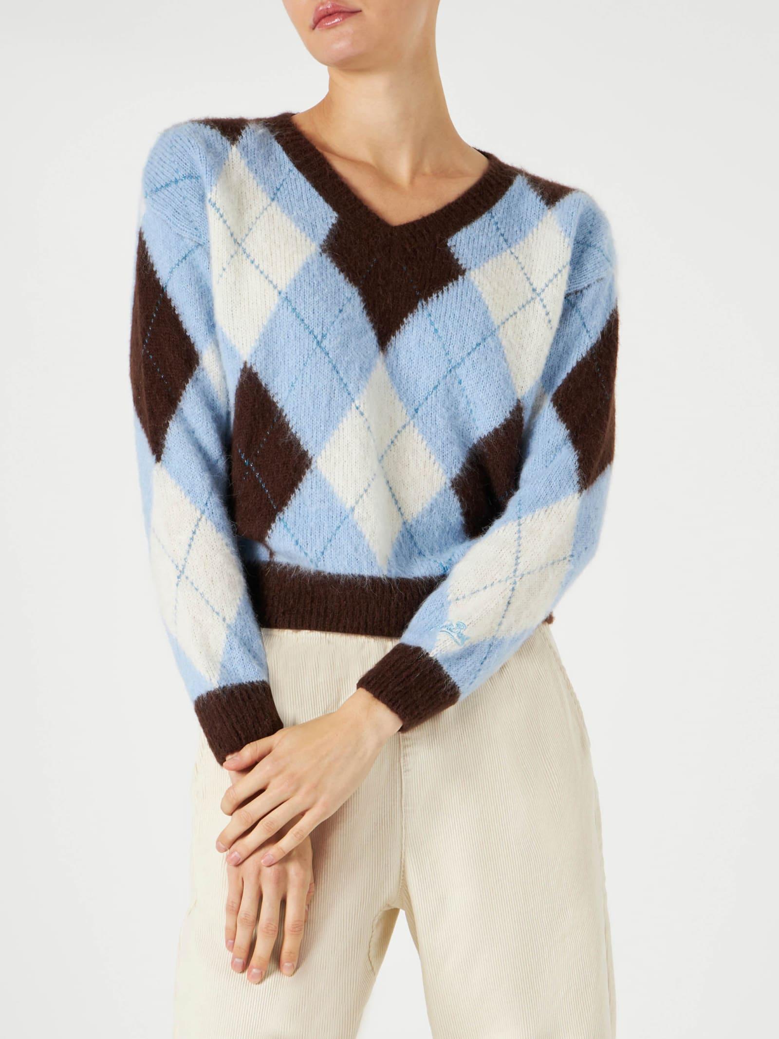 mc2 saint barth woman cropped sweater with argyle pattern