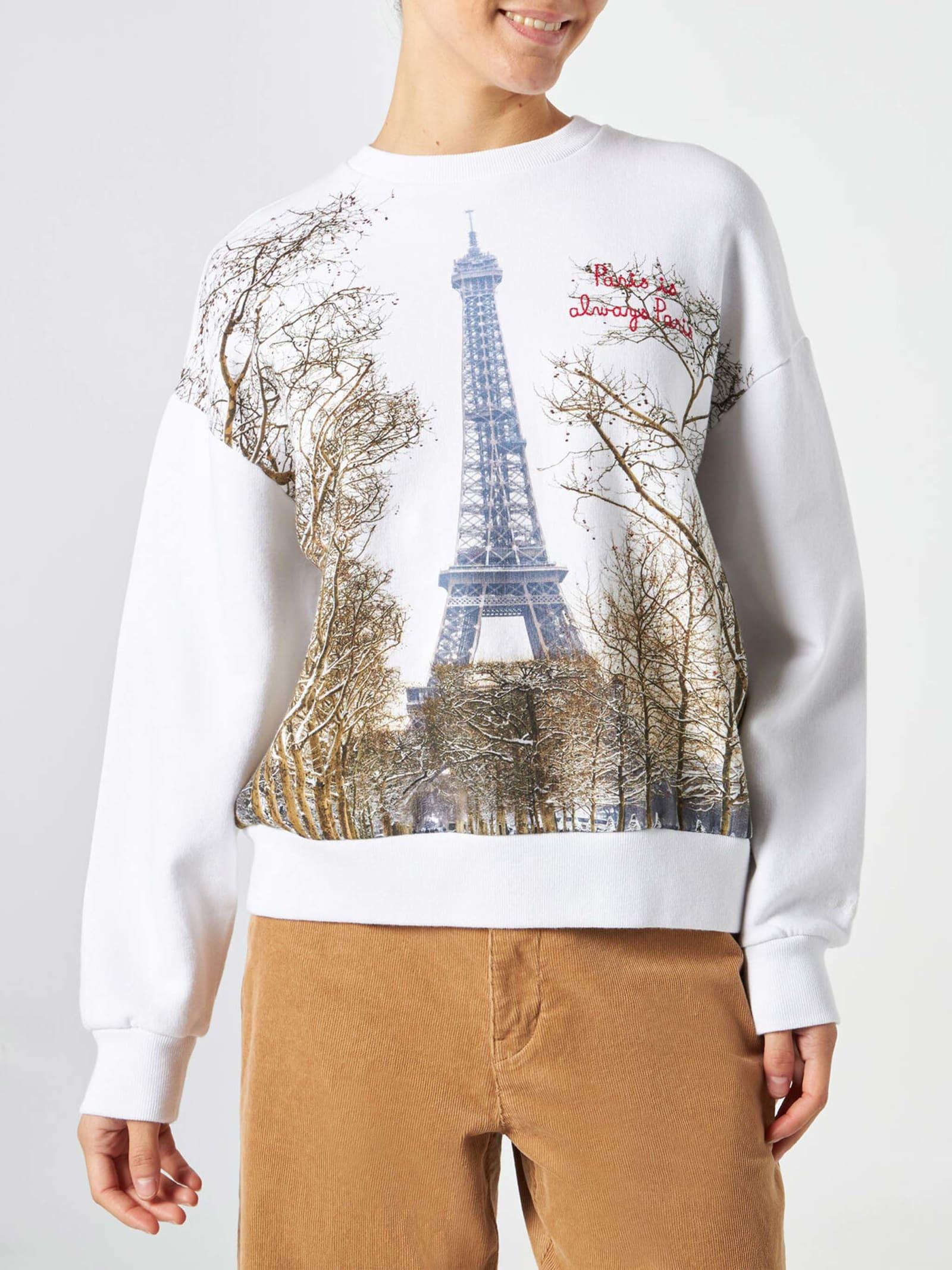 mc2 saint barth woman fleece sweatshirt with paris postcard print