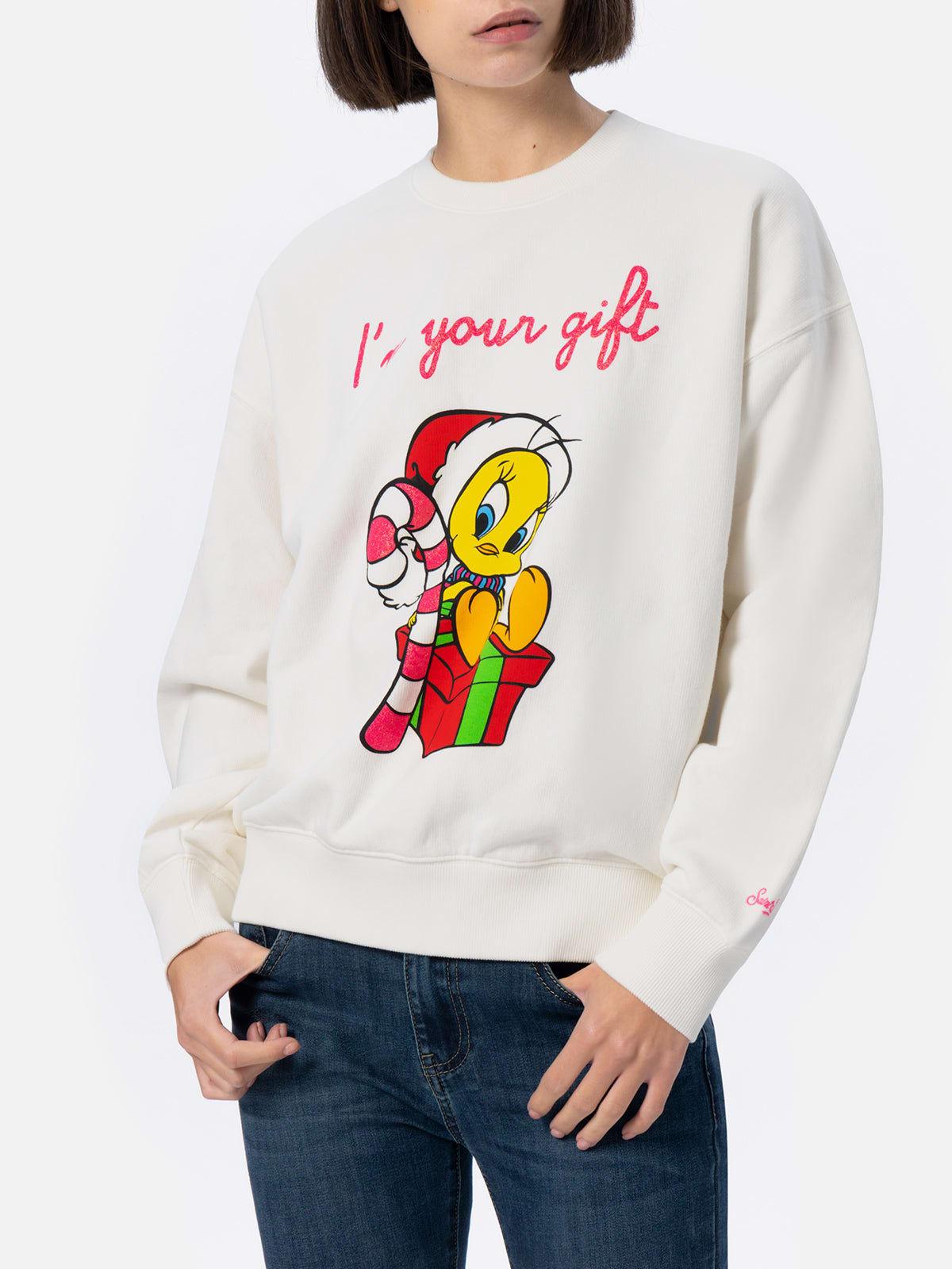 mc2 saint barth woman fleece sweatshirt with tweety print warner bros