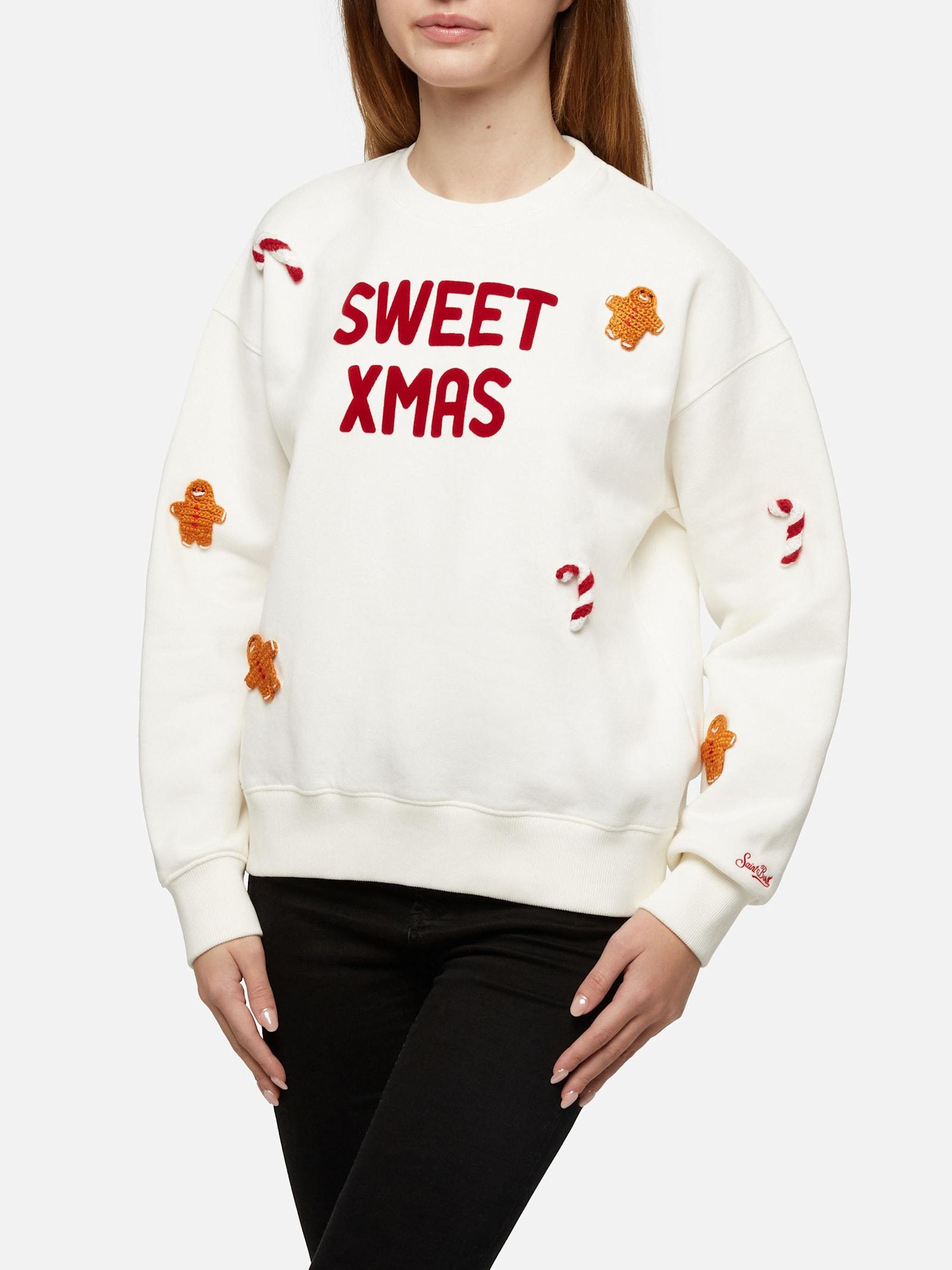 mc2 saint barth woman fleeced cotton sweatshirt stardust with ginger cane patches