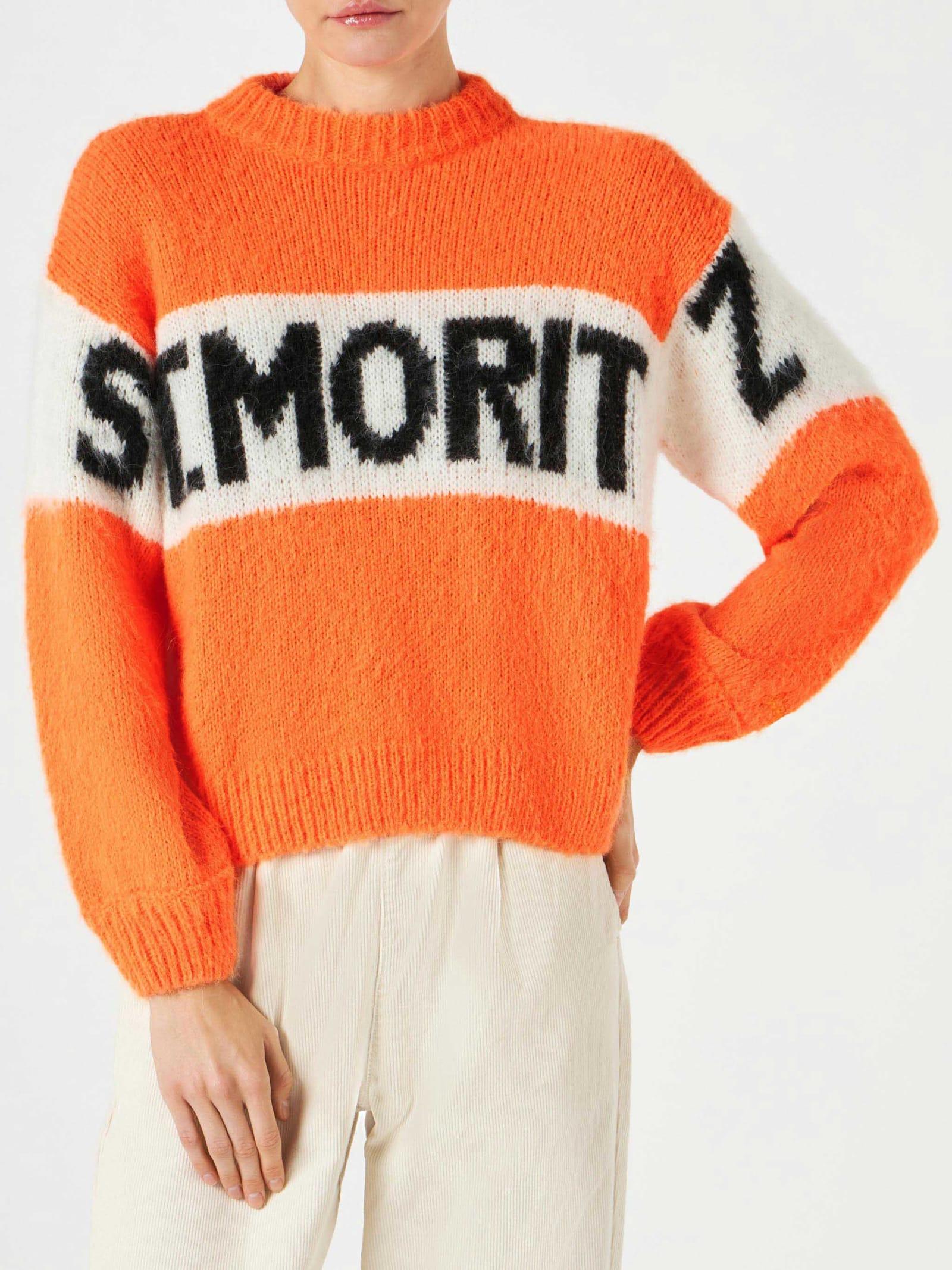 mc2 saint barth woman fluo orange brushed crewneck sweater