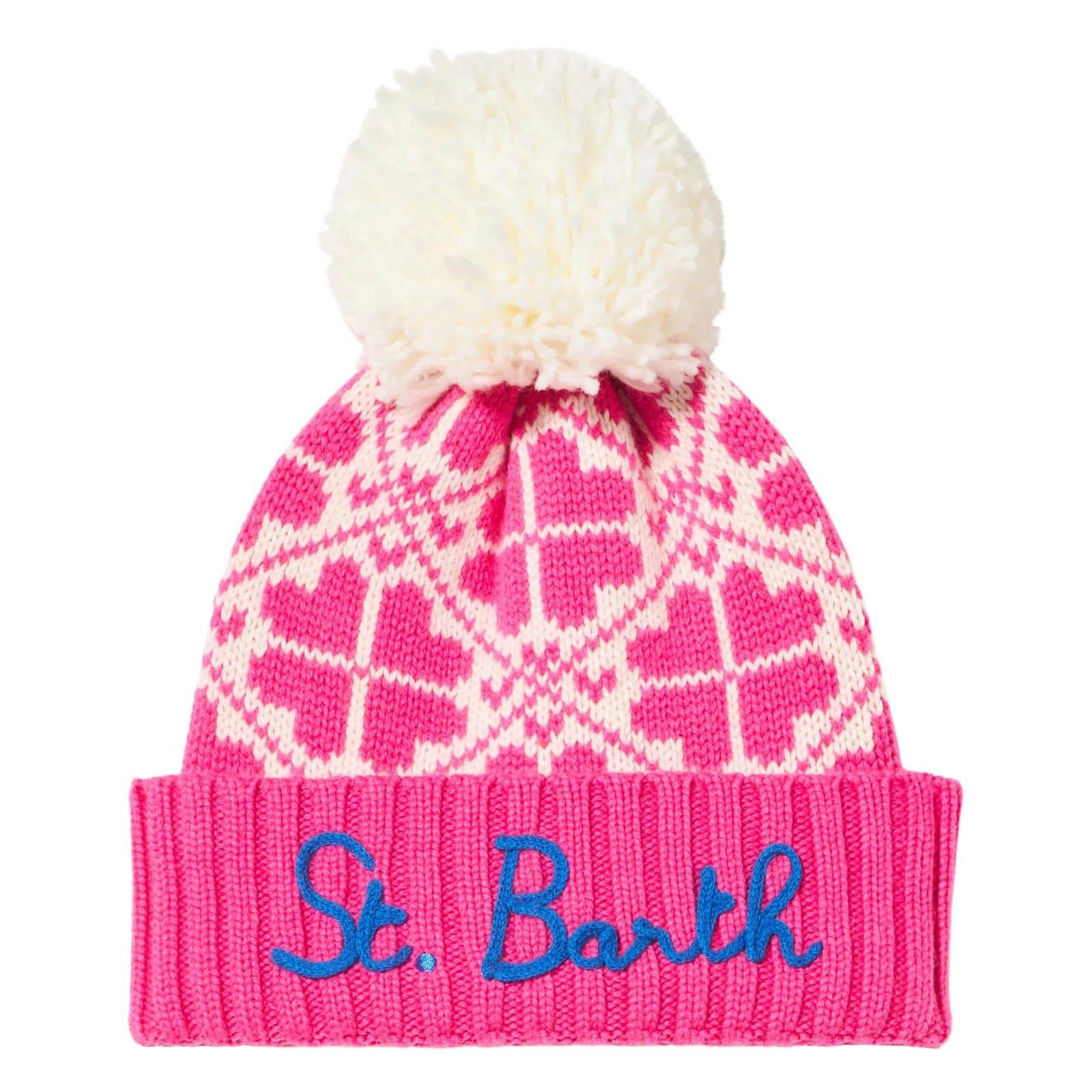 mc2 saint barth woman fluo pink beanie with pattern