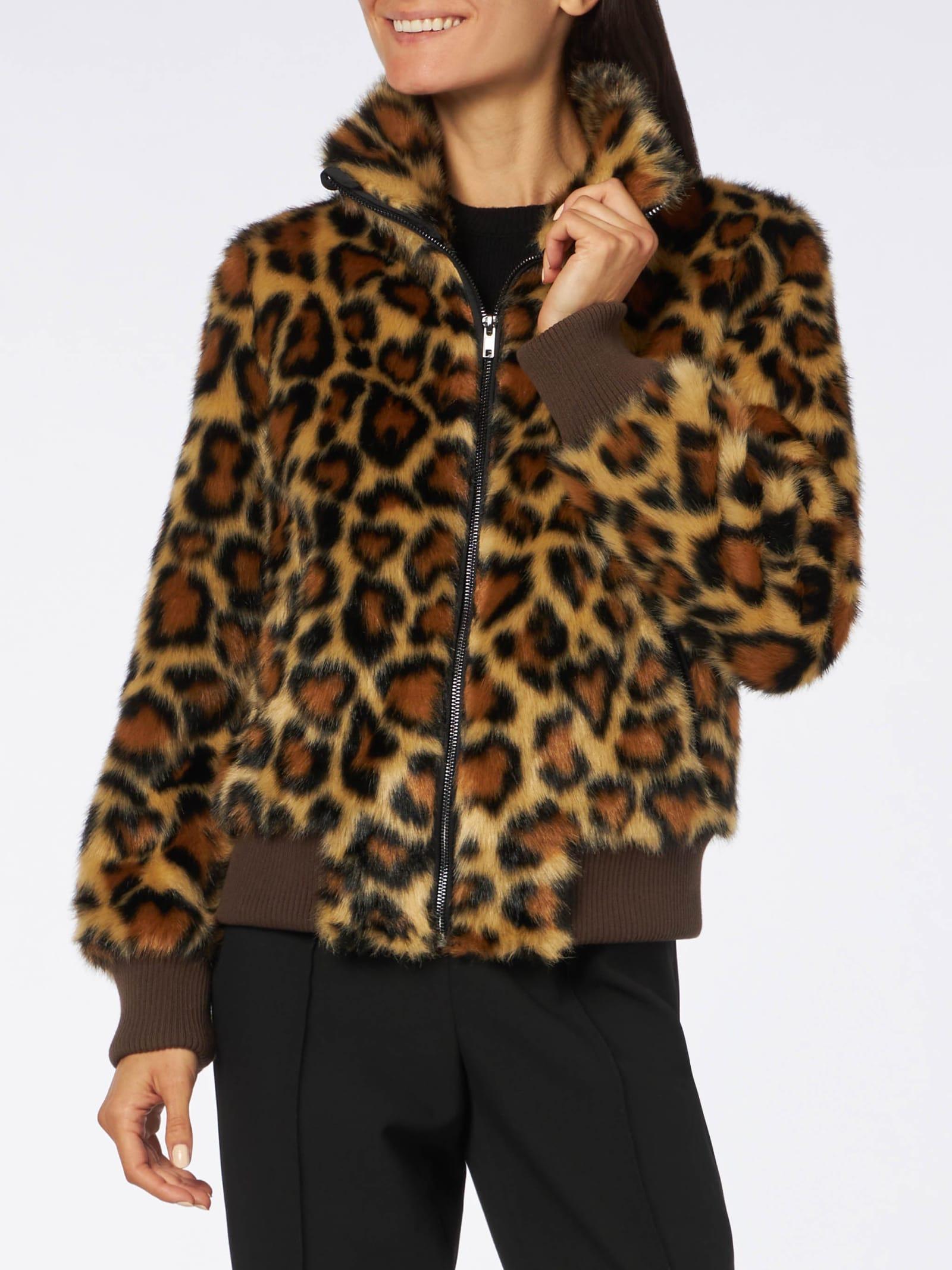 mc2 saint barth woman furry short jacket with animalier heart print