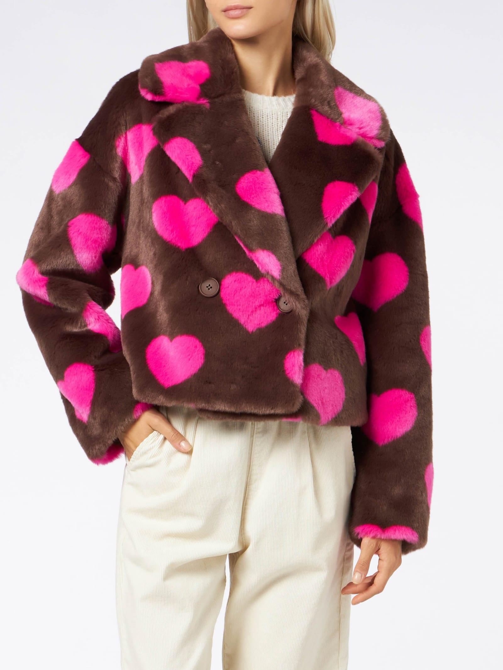 mc2 saint barth woman furry short jacket with heart print