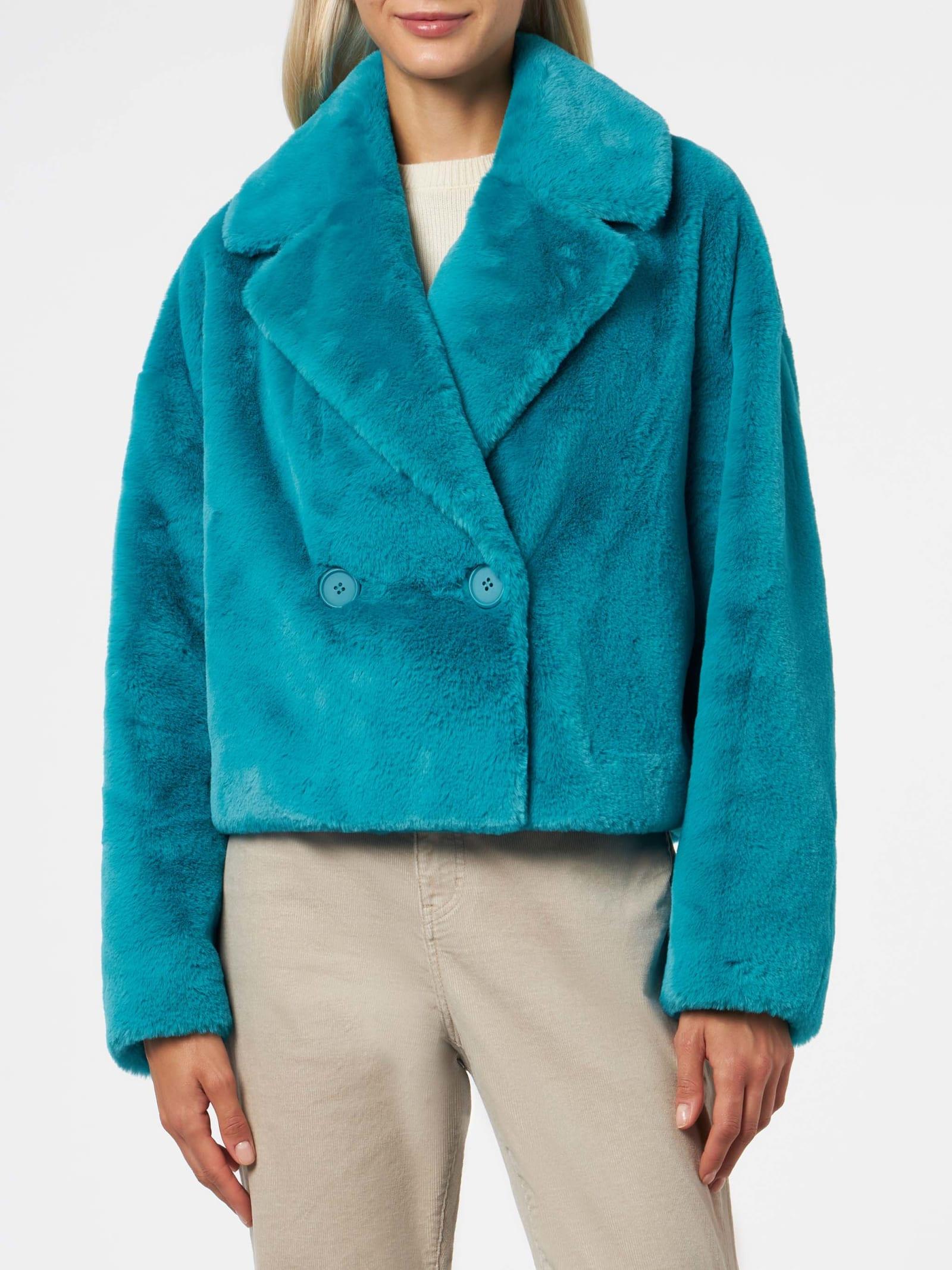 mc2 saint barth woman furry short teal jacket