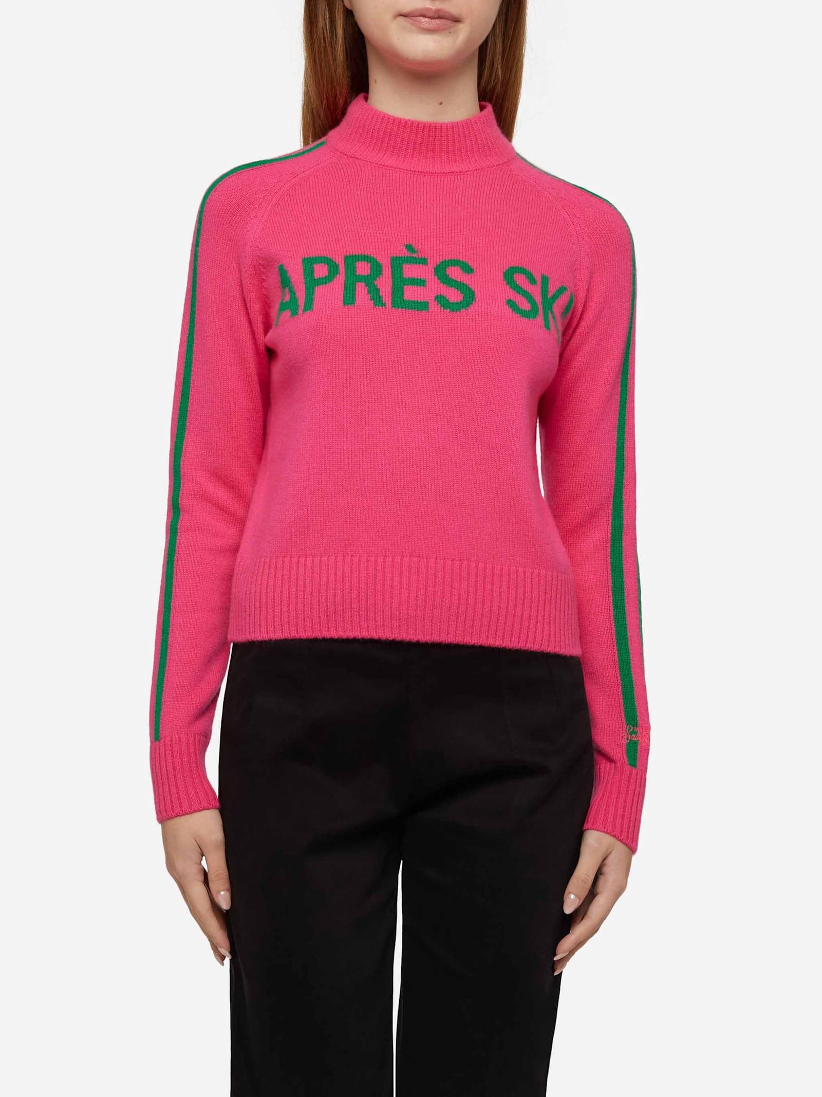 mc2 saint barth woman half-turtleneck sweater with apres ski embroidery