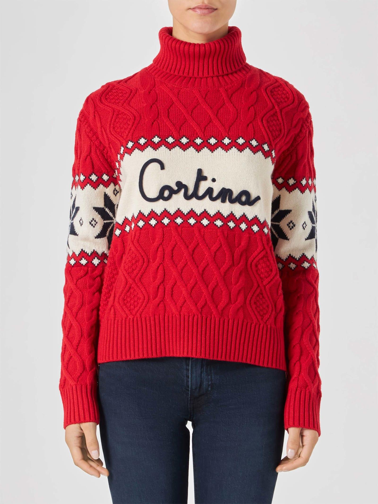 mc2 saint barth woman half-turtleneck sweater with cortina lettering