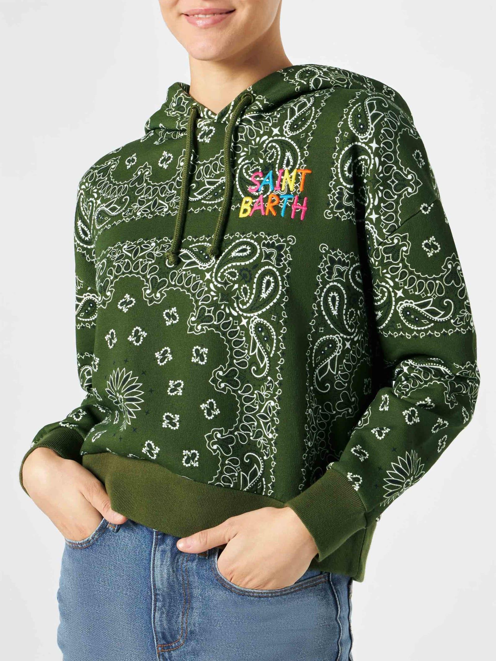 mc2 saint barth woman hooded fleece sweatshirt with bandanna print