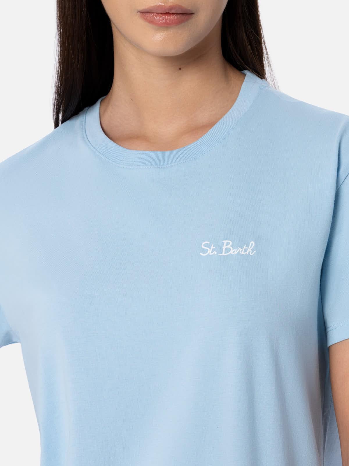mc2 saint barth woman light blue cotton jersey crewneck t-shirt emilie