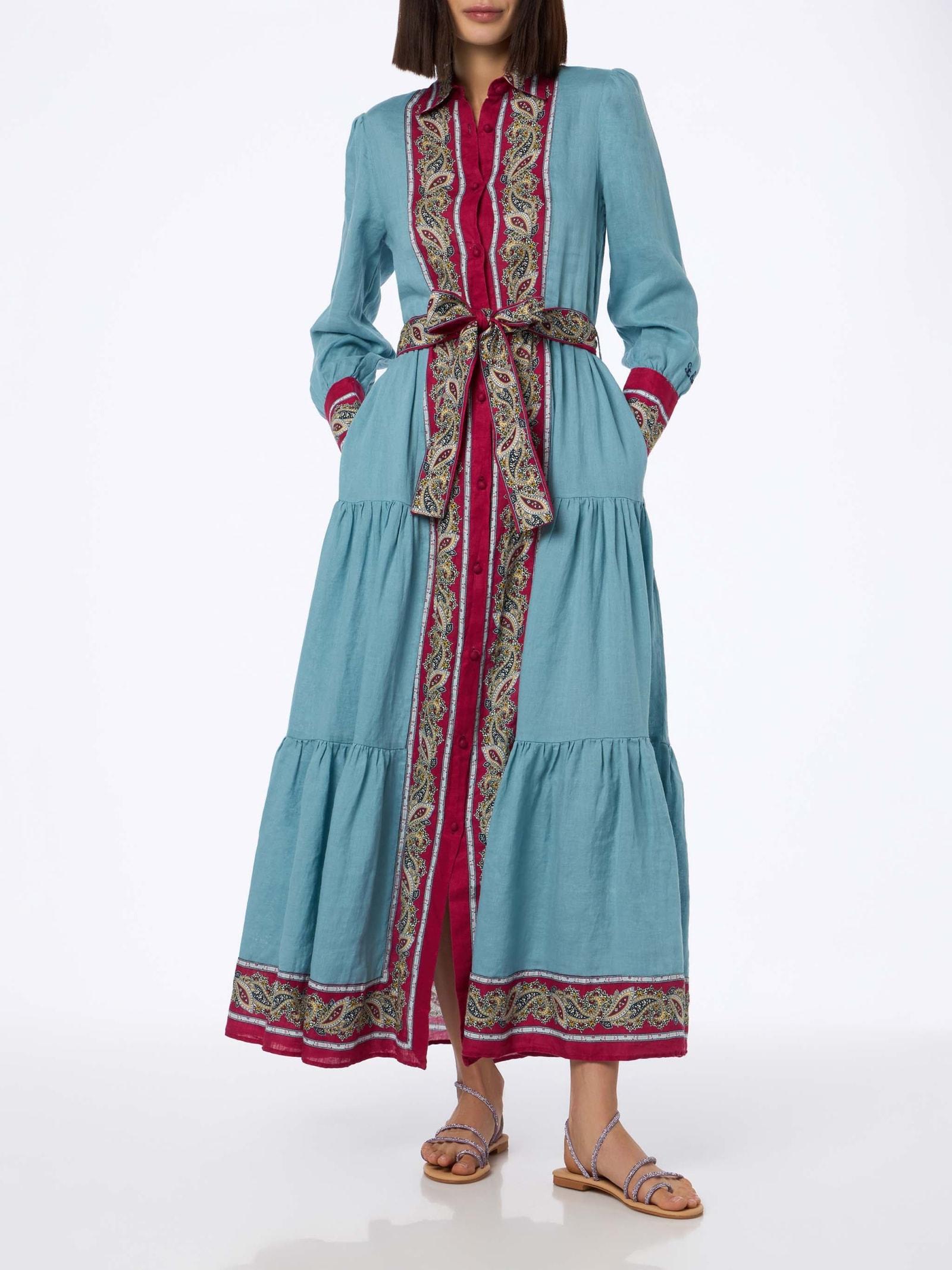 mc2 saint barth woman light blue linen dress jensen with paisley placed print