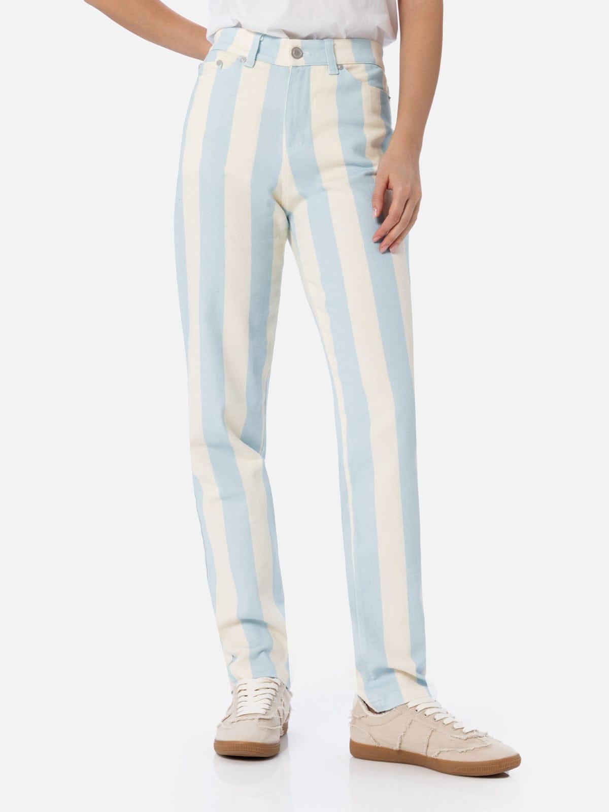 mc2 saint barth woman light blue striped print denim belleville