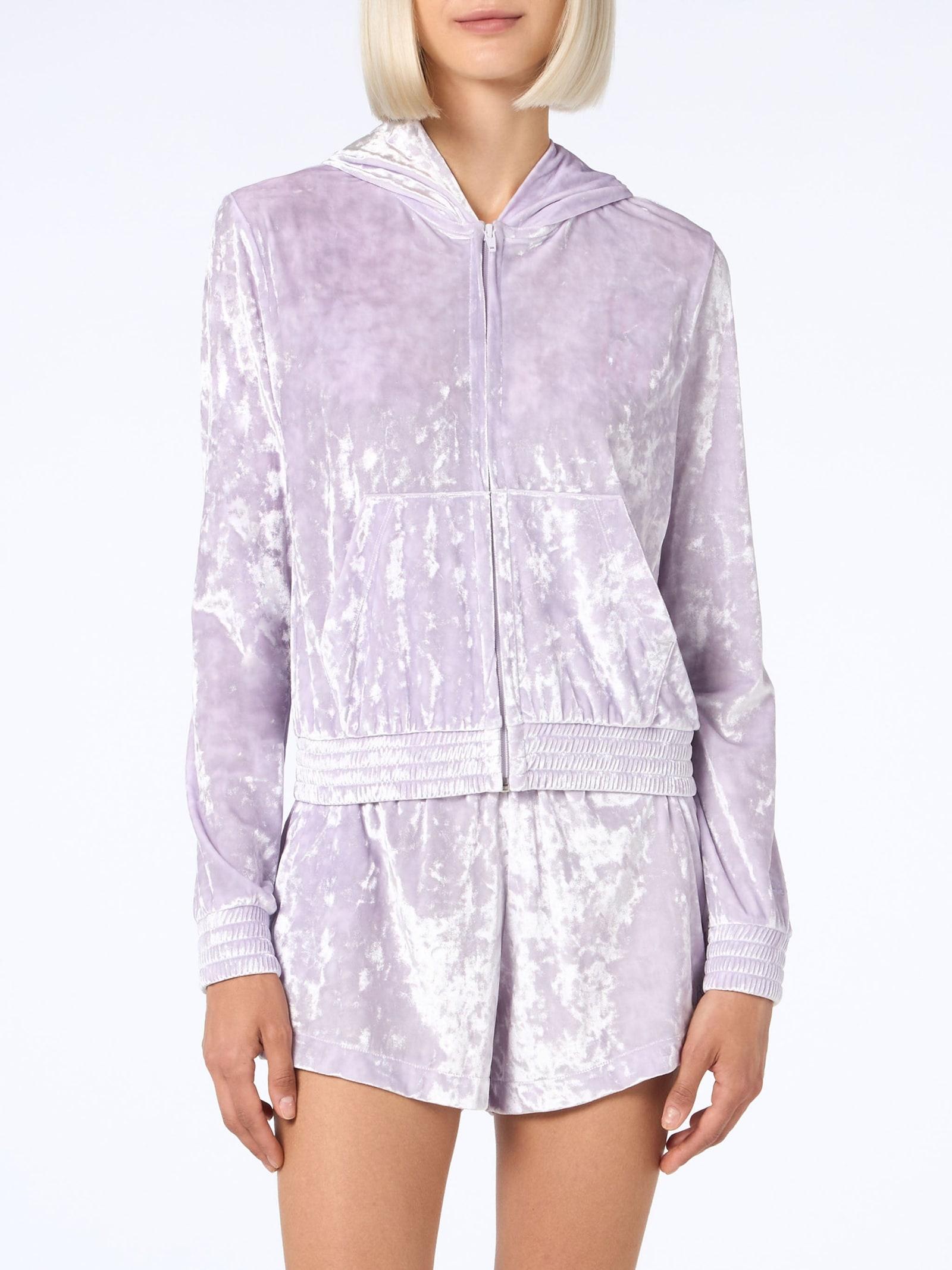 mc2 saint barth woman lilac chenille zipped hoodie jasmine