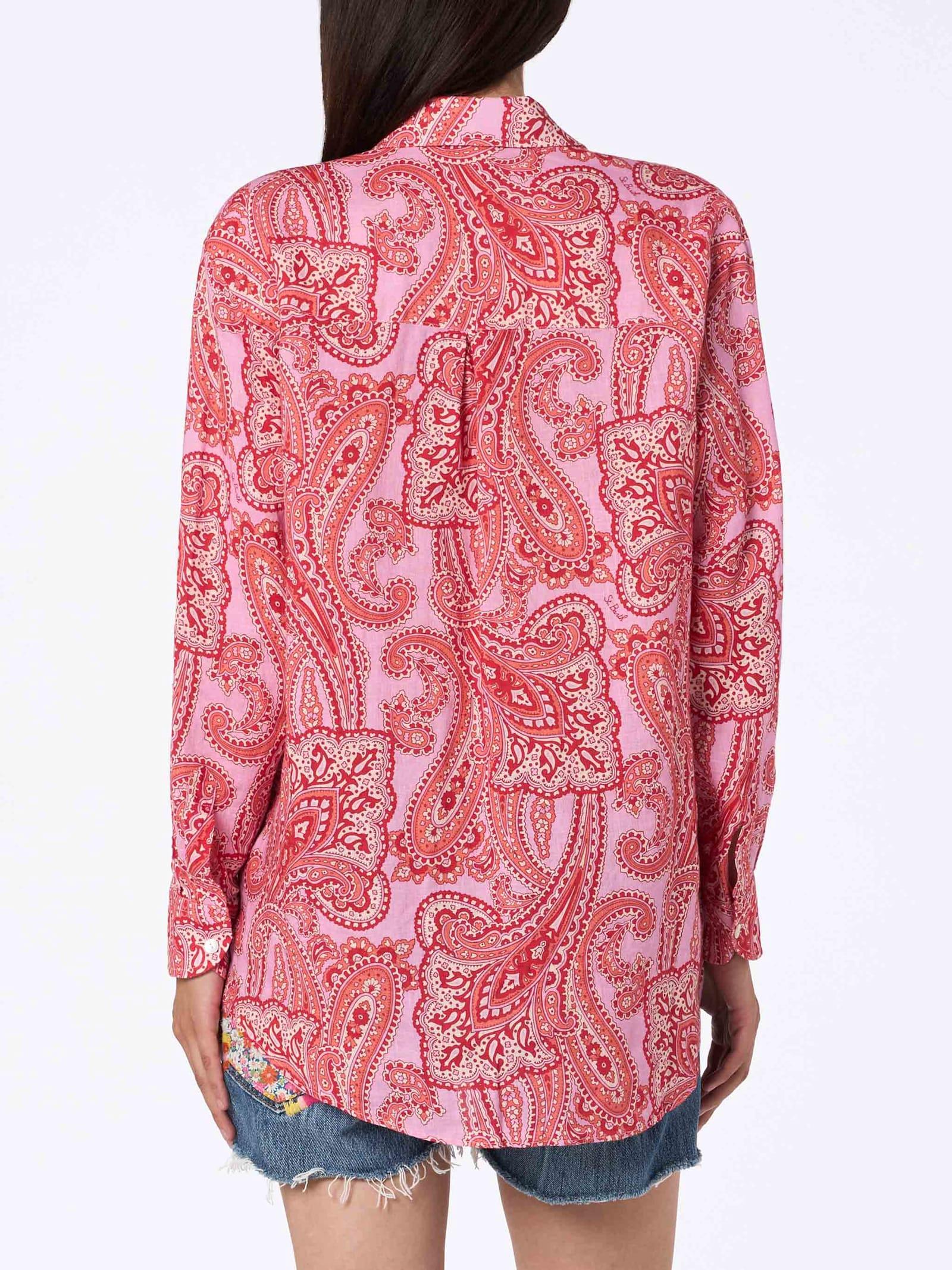 mc2 saint barth woman linen shirt alodie with paisley print and pockets