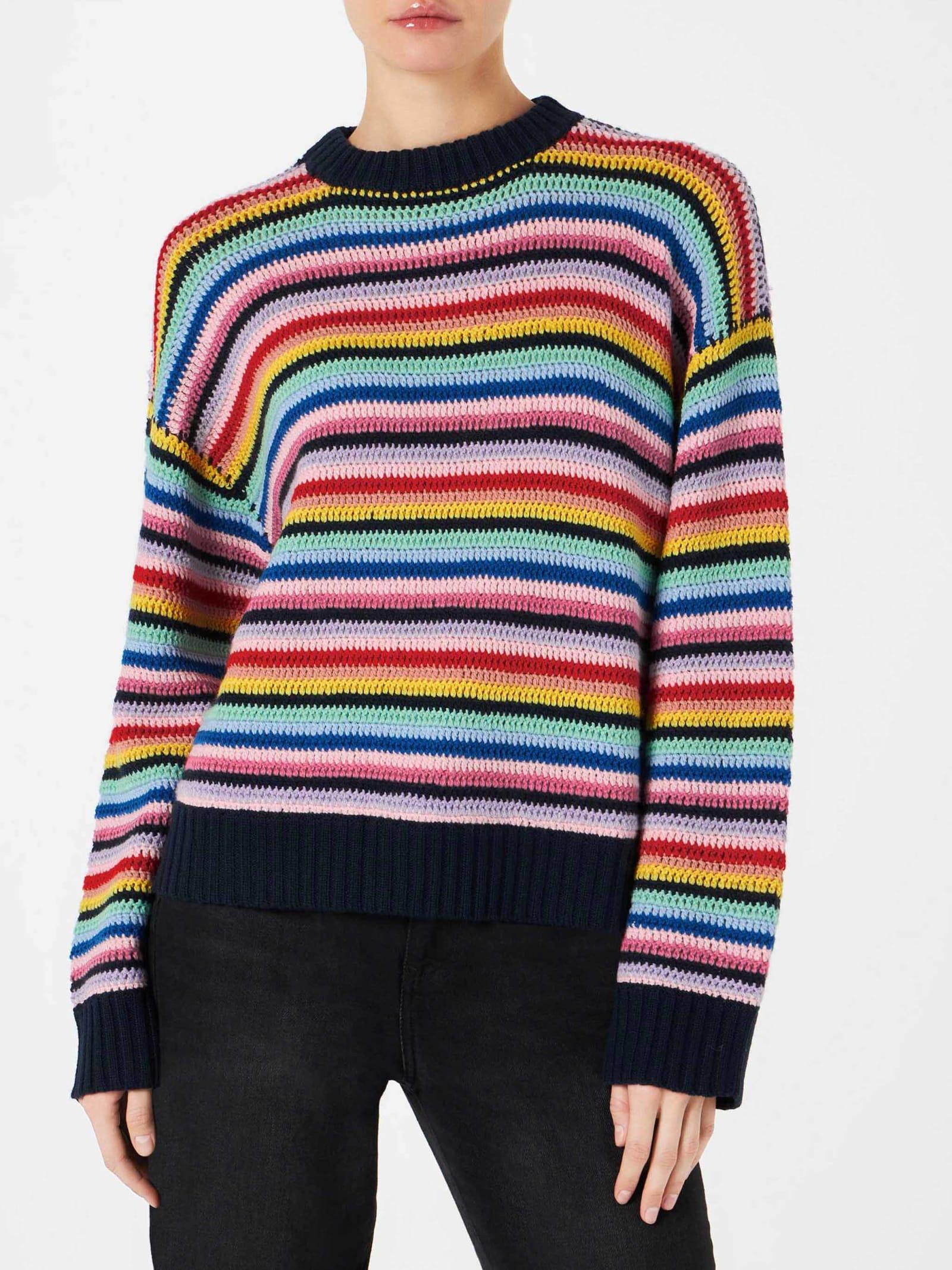 mc2 saint barth woman multicolor striped crochet sweater