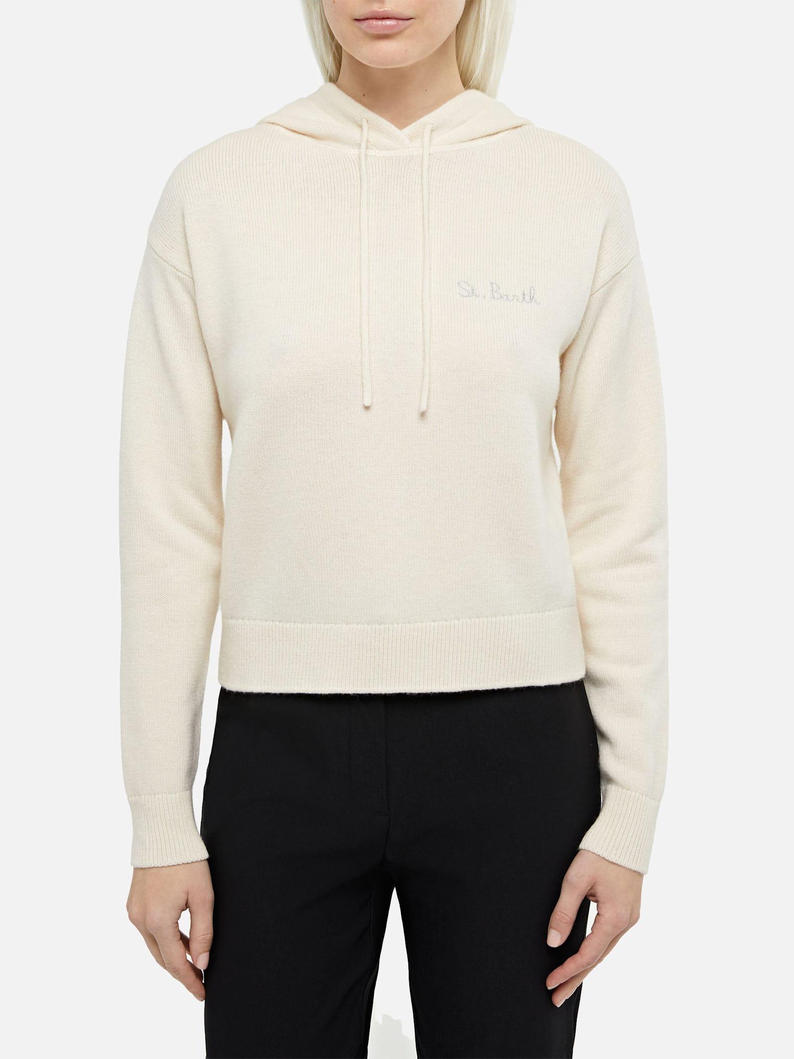 mc2 saint barth woman off-white cashmere blend knitted hoodie meg
