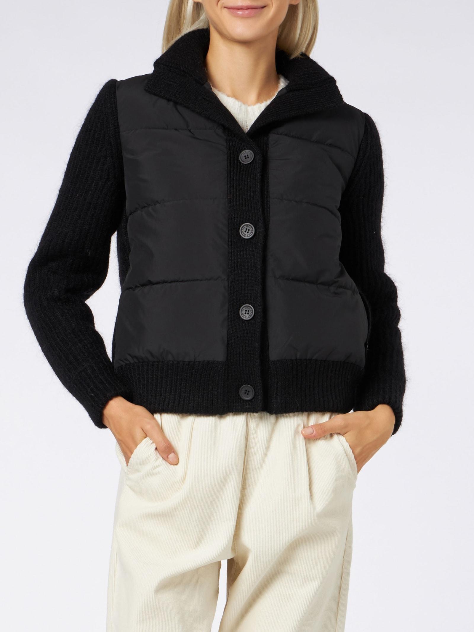 mc2 saint barth woman padded jacket with knitted sleeves