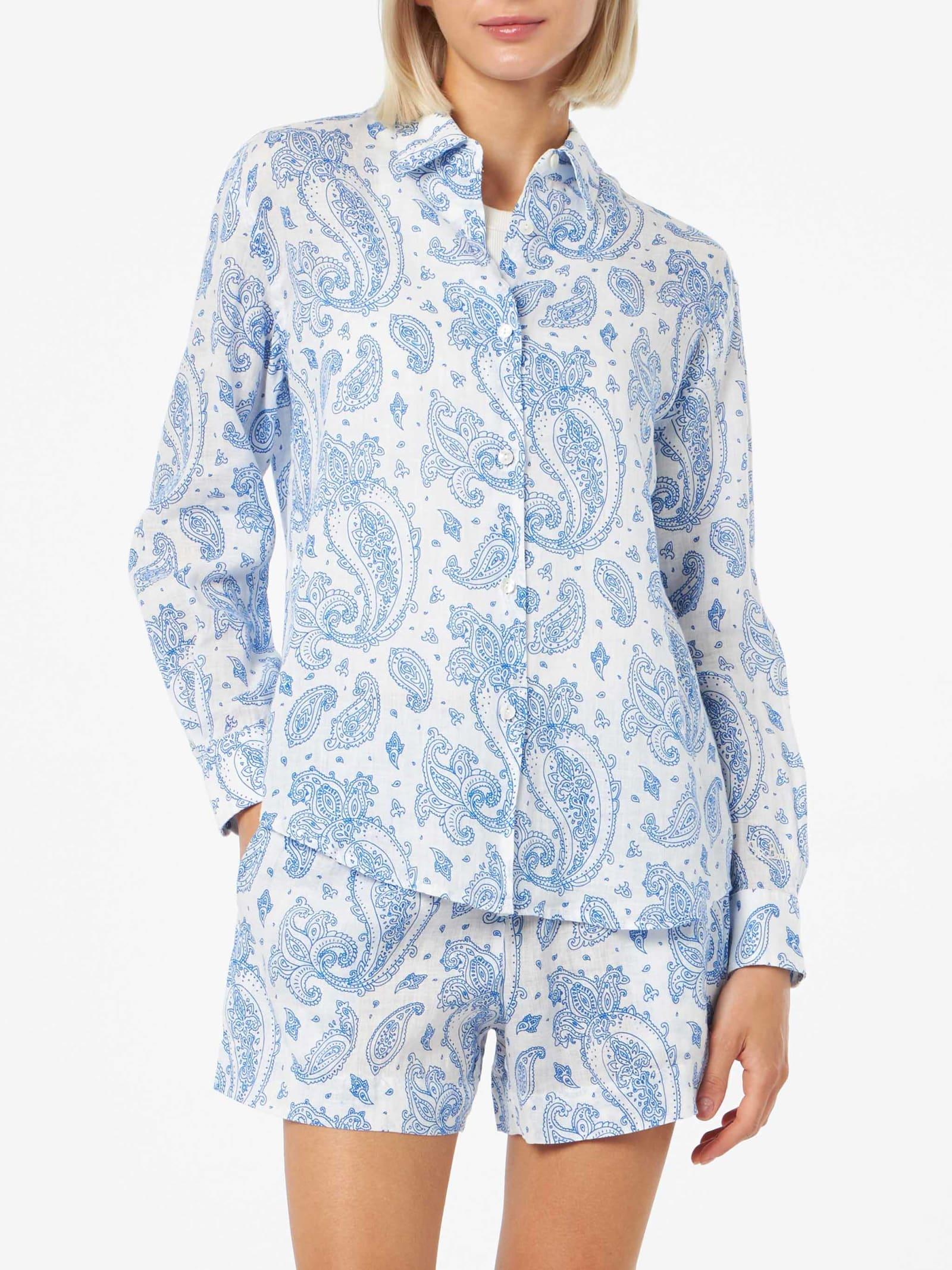 mc2 saint barth woman paisley linen classic shirt meredith