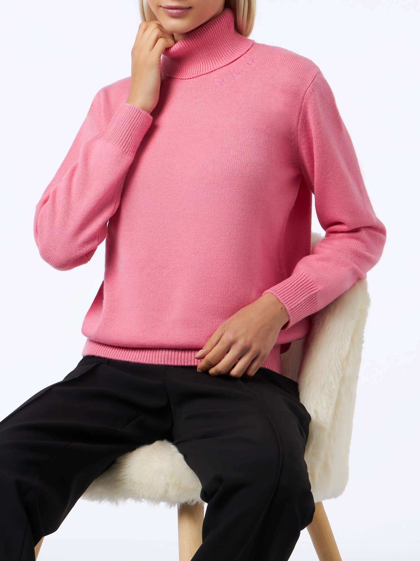 mc2 saint barth woman pink cashmere blend turtleneck sweater moody